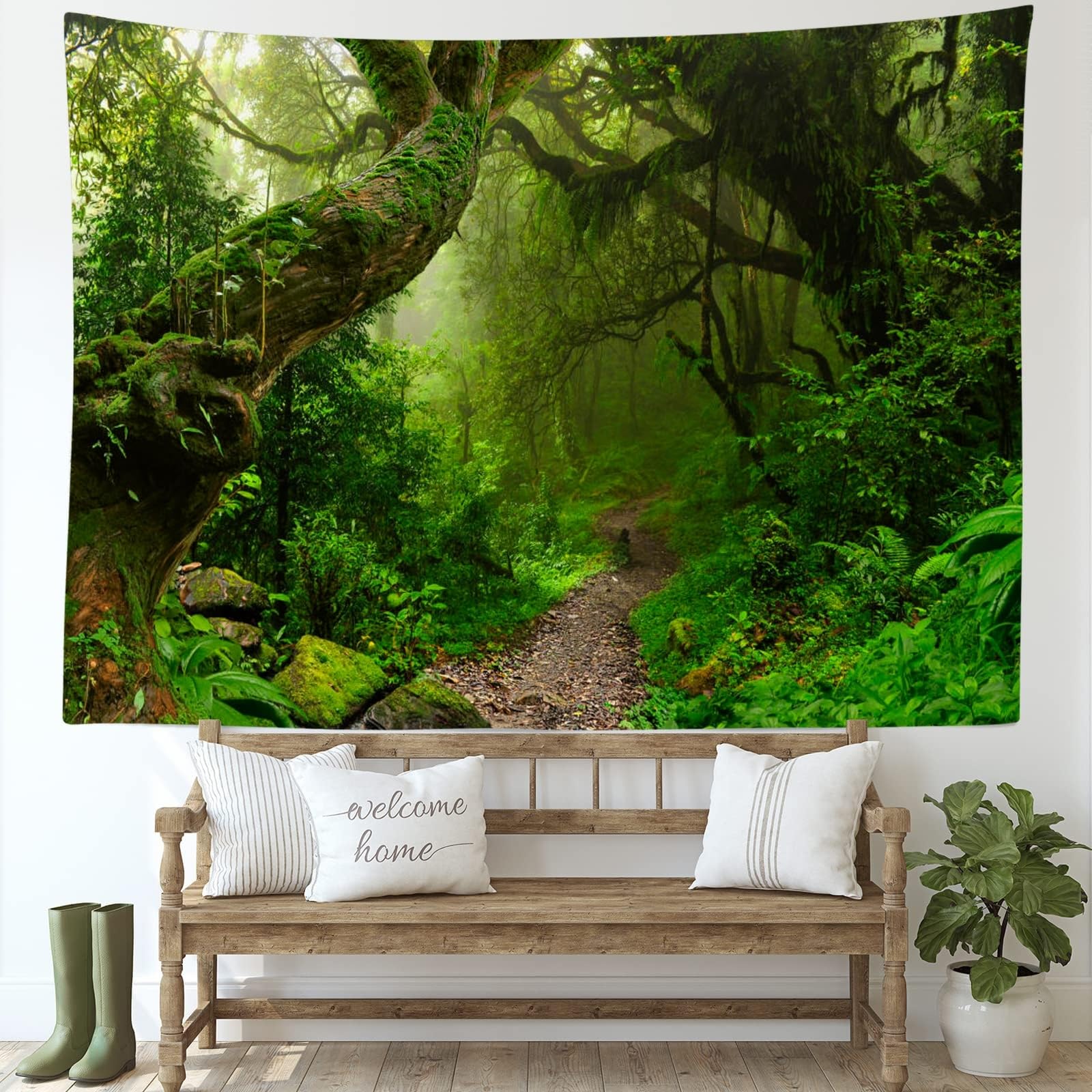 Skcess - Tapiz de bosque verde para colgar en la pared, arte decorativo de pared 300 x 260 cm para dormitorio, sala de estar