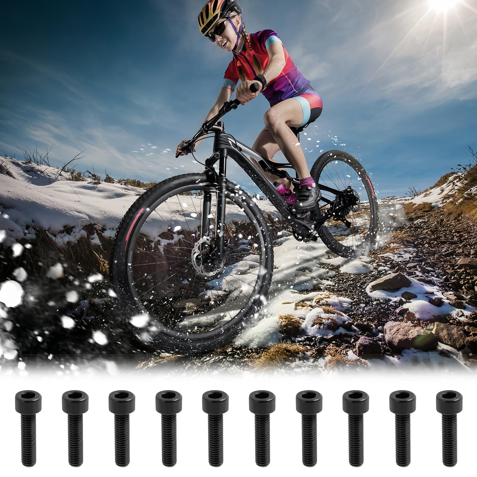 Set de 10 Tornillos M5x20mm para Bicicleta, Arandelas, Pernos Alta Resistencia Freno Disco, Vástago, Negro