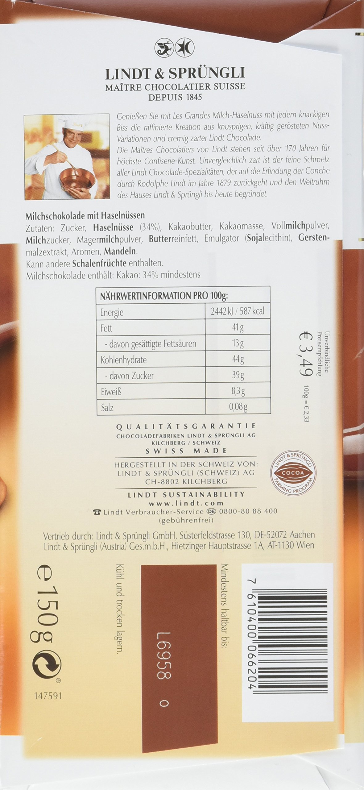 Lindt & Sprüngli Les Grandes Haselnuss Milch, 150 g, 13er Pack (13 x 150 g)