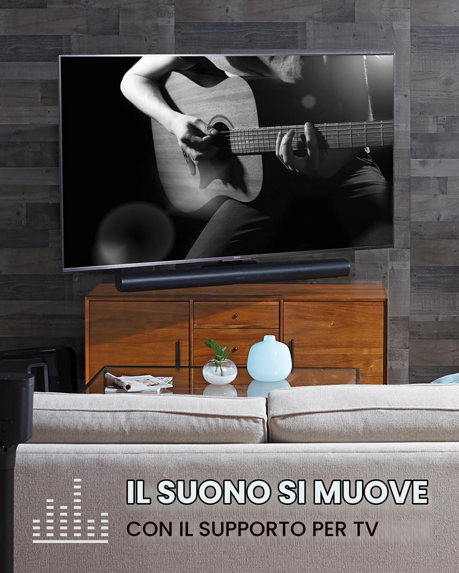 SANUS - Supporto da parete per soundbar, progettato Sonos Arc Sound bar Altezza e profondità regolabili Dolby Atmos Compatibilità universale con altri supporti TV Montaggio Facile OSSATM