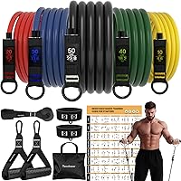READAEER Resistance Bands Set with Handles - 5 Stackable Bands Up to 150lbs for Home Gym, Full Body Workout, Yoga & Strength Training