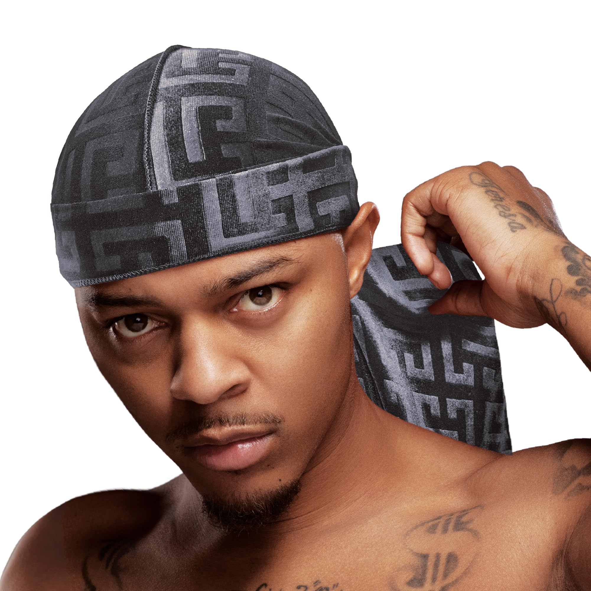 Red by Kiss Bow Wow X Power Wave Premium Pattern Velvet Durag, Soft & Stretchy, Ultimate Compression, Secure Fit & Breathable (Charcoal Grey)