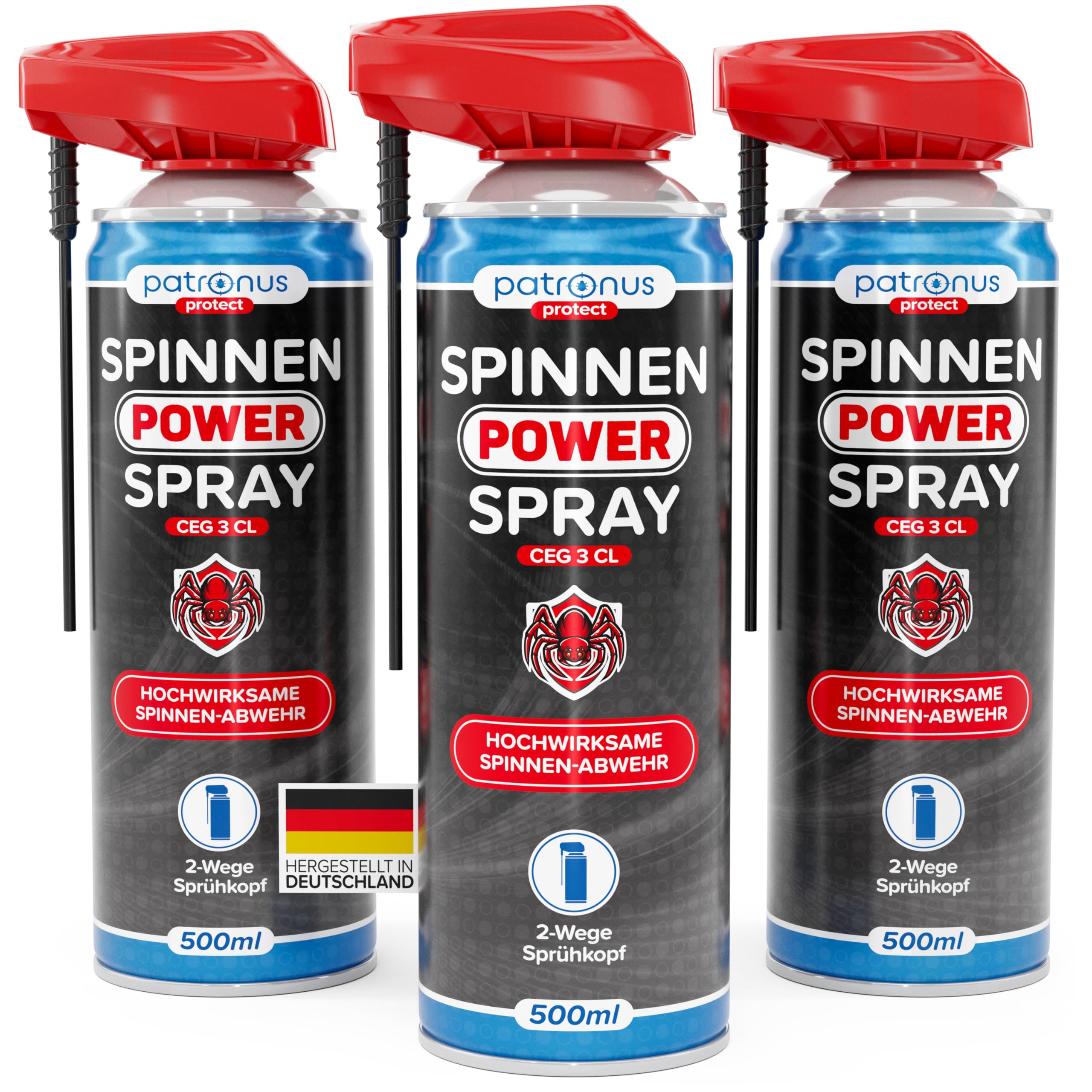Patronus Spinnen Power Spray 3x 500 ml - Anti Spinnenspray mit effektiver Sofortwirkung gegen Spinnen & zur Spinnen Abwehr, hochwirksames Anti Spinnen Spray für Indoor & Outdoor