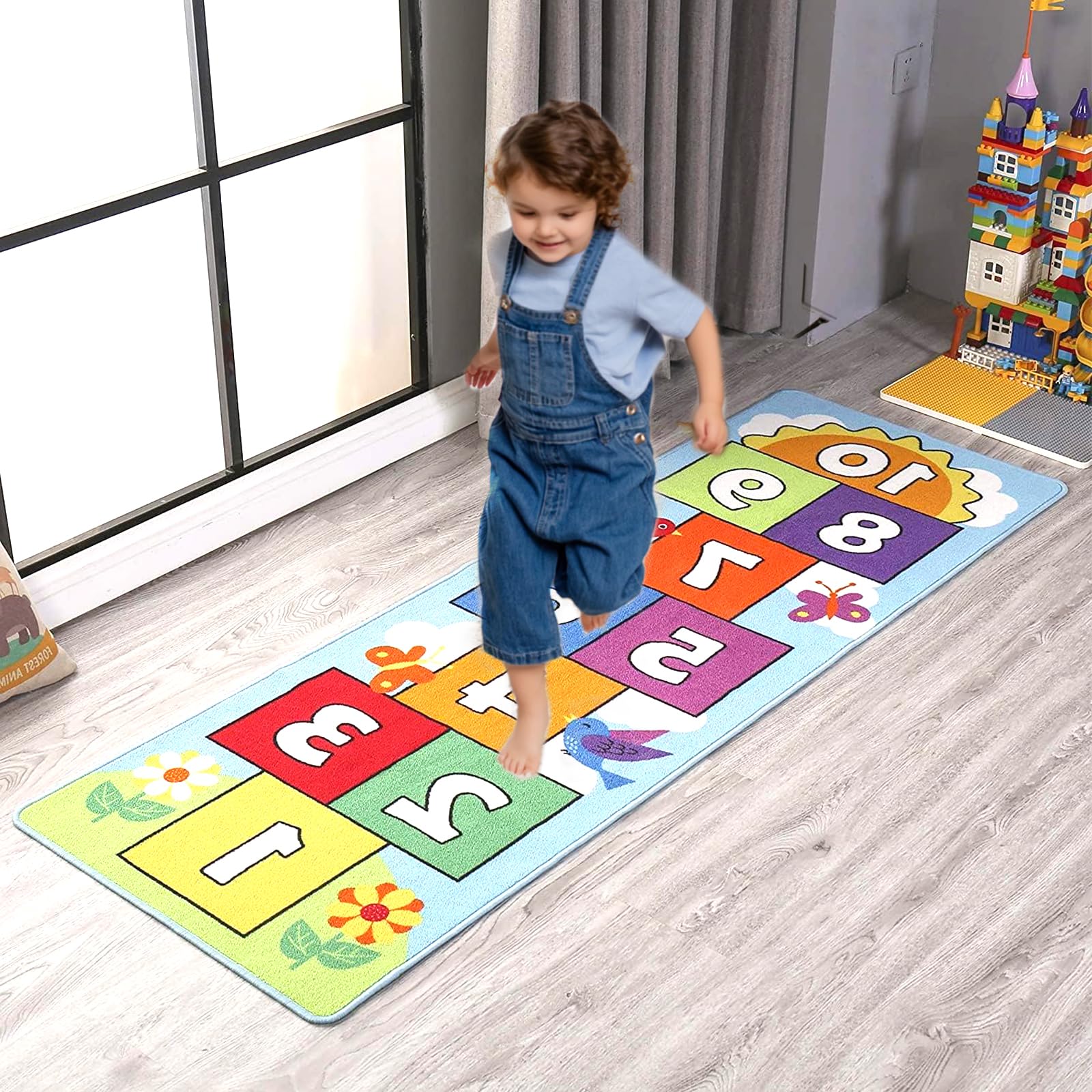 Hop & Count Hopscotch-Teppich für Kinder, Boden-Spielbereich, Spielteppich, Krabbel-Sprungmatte, rutschfeste Unterseite, tolles Geschenk für Jungen und Mädchen, Raumdekoration, klassischer