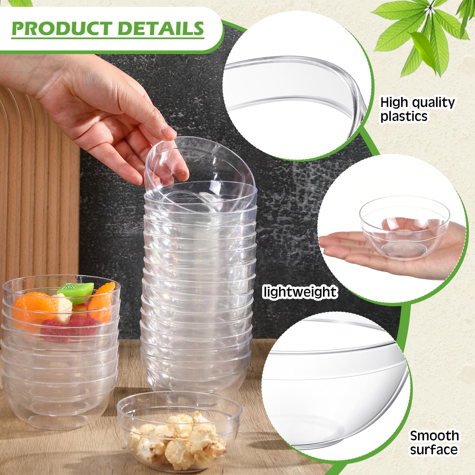 Teenyyou 30 cuencos pequeños de plástico transparente de 3.5 pulgadas y 4 onzas, mini cuencos redondos apilables para ingredientes para salsas, especias, nueces, aperitivos, helados, platos de dulces,