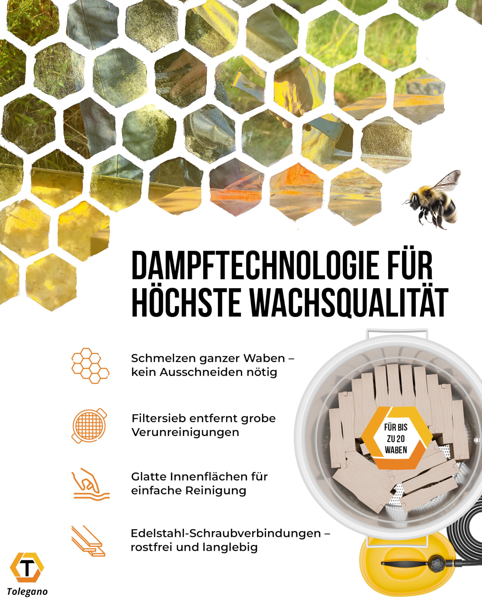 Dampfwachsschmelzer mit einem Fassungsvermögen von 100 Liter inkl. Dampferzeuger für den eigenen Wachskreislauf Wachsschmelzer Wabenschmelzer Imkerei Wax Melter elektrisch wachsmelt beekeep