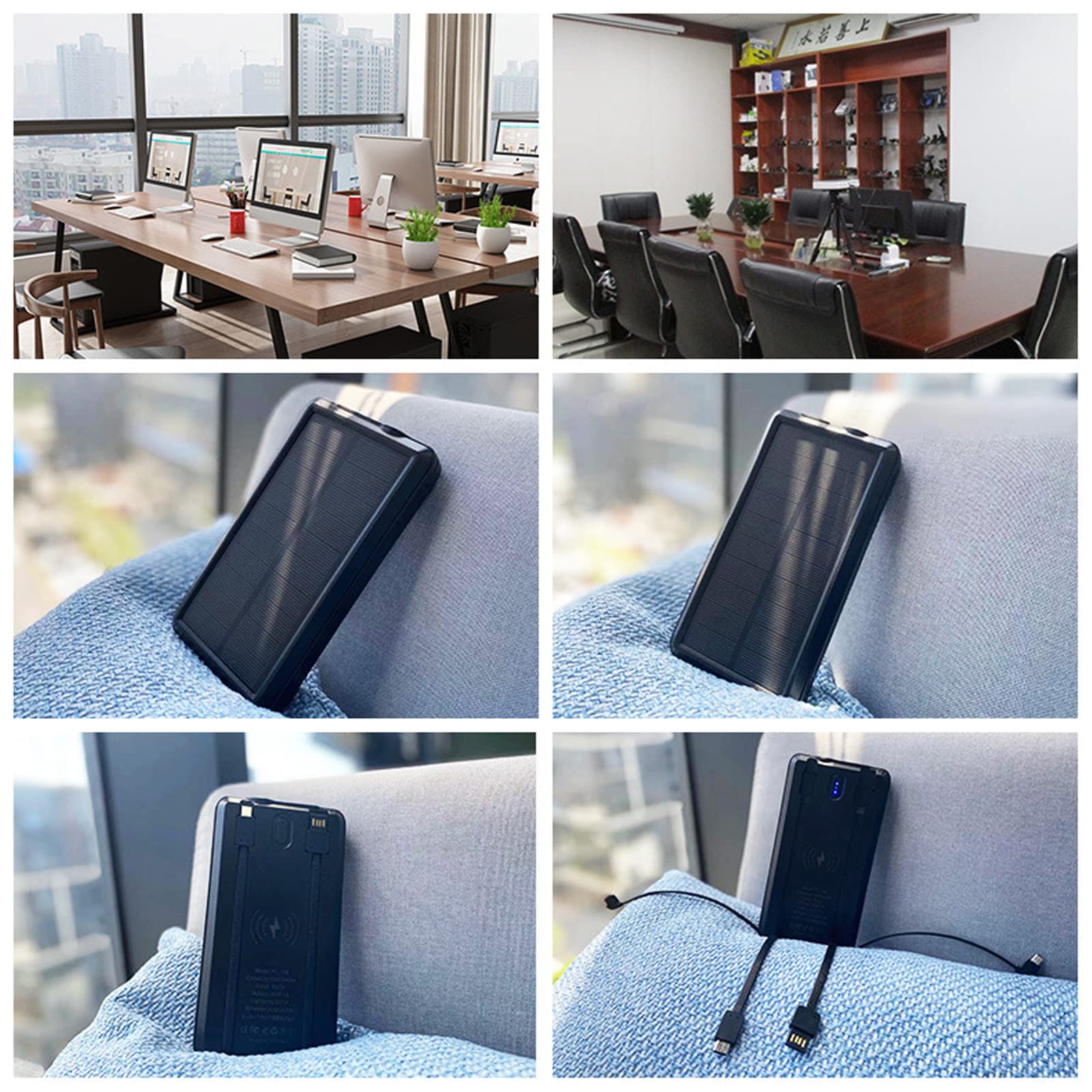 FTVOGUE Banque d'énergie Solaire LED, Chargeur Portable avec Câbles Intégrés, Chargeur Solaire 30 000 MAh pour Le Camping et la Randonnée