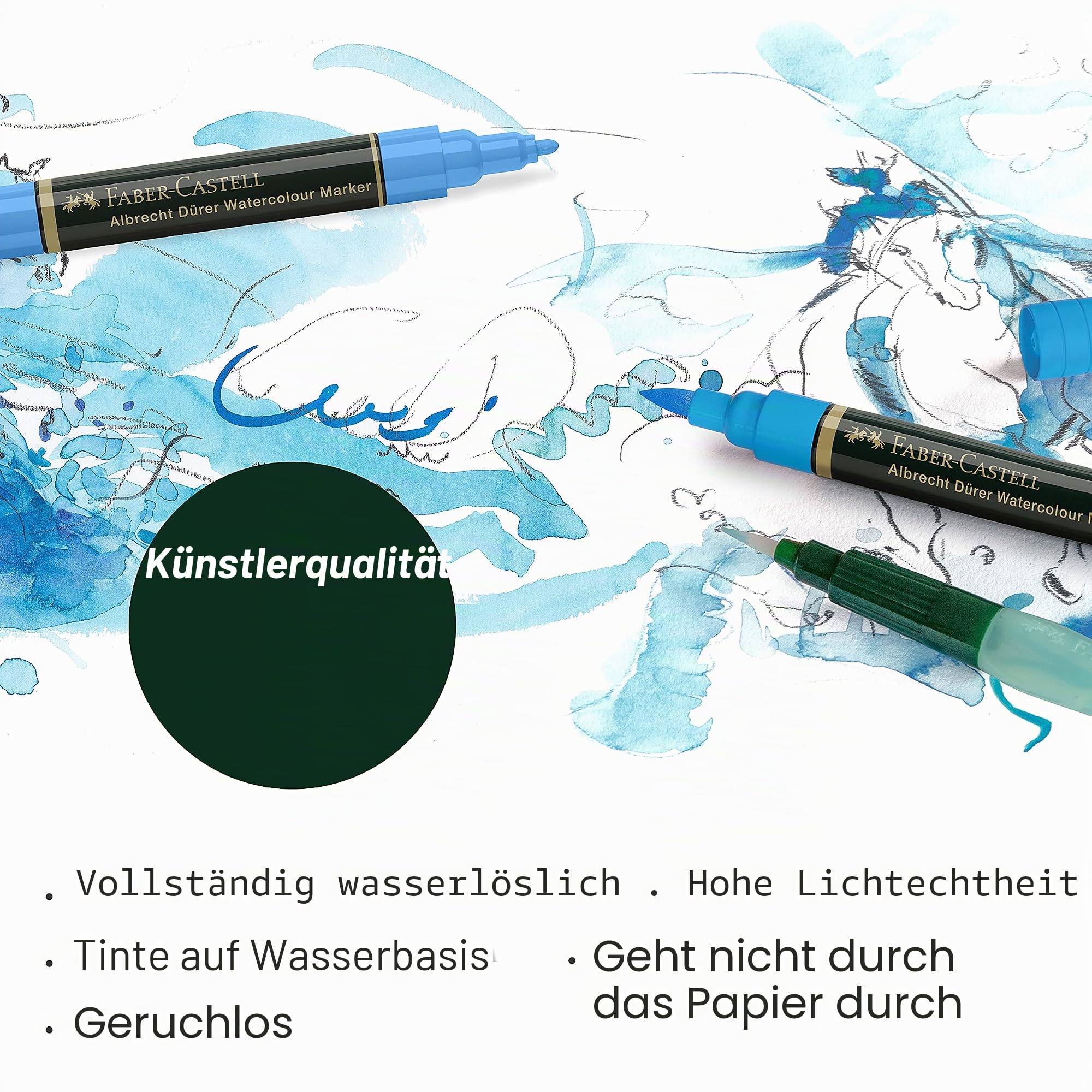 Faber-Castell 160320 Aquarellmarker Albrecht Dürer mit Doppelspitze für flächigen und präzisen Farbauftrag, 20er Etui, bunt & 185105 - Art & Graphic Wassertankpinsel, 1 Stück, medium brush