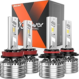 9005/HB3 H11/H9/H8 LED Headlight Bulbs Combo, 56000LM 800% Super Bright, 6500K Cool White for H11 Low Beam 9005 High Beam with Adjustable Lock Ring, IP67, Pack of 4