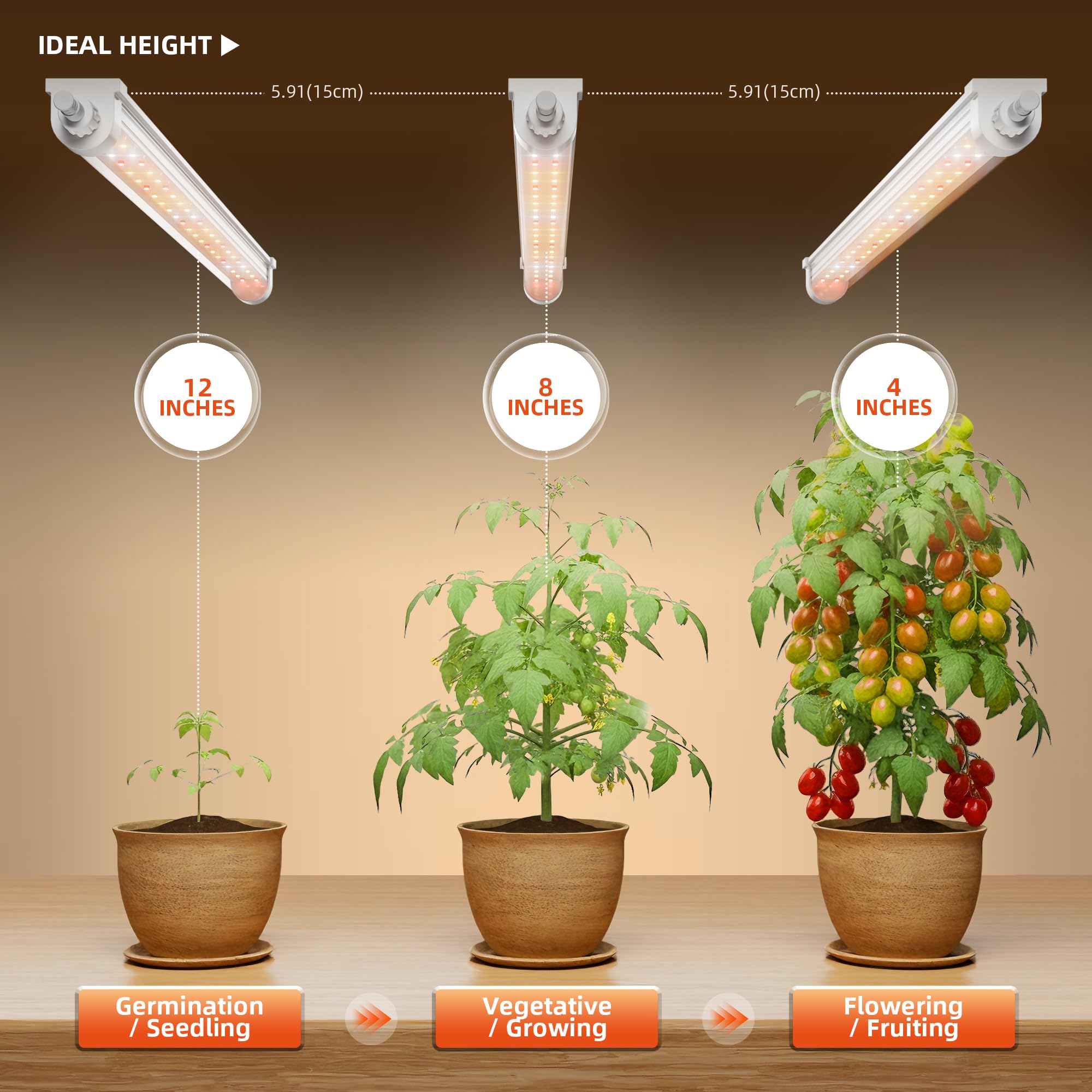 Spider Farmer Pflanzenlampe LED Vollspektrum(3000K+5000K+660nm), 40W (4x10W,Äquivalent 200W) mit 3 Helligkeitsstufen & Verkettungsfunktion, IP65 Wasserdicht, für Zimmerpflanzen, 30.5cm Länge, 4er-Set