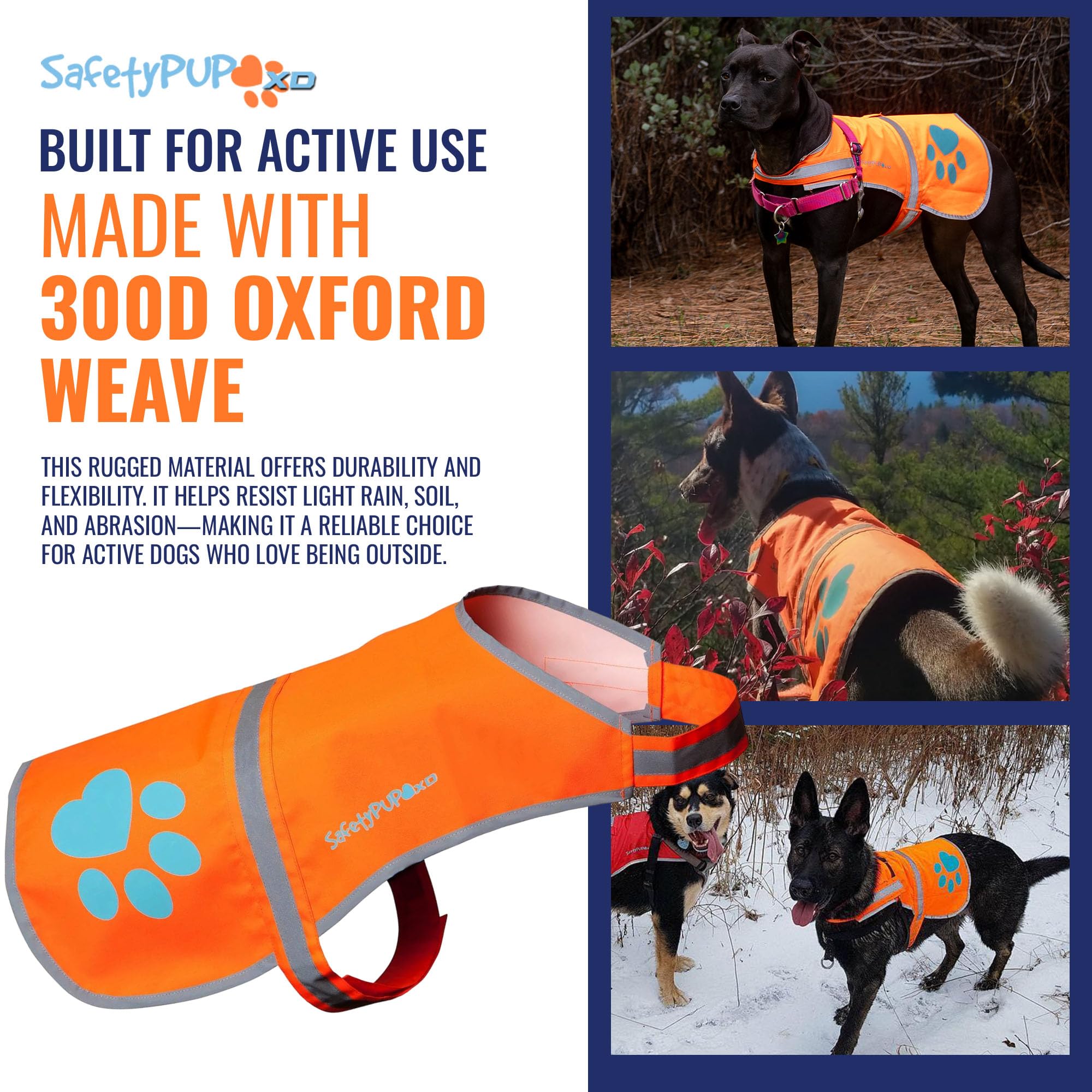 SafetyPUP XD Hund Warnweste.Größen für Hunde 7 kg - 59 kg. Orange X-Klein