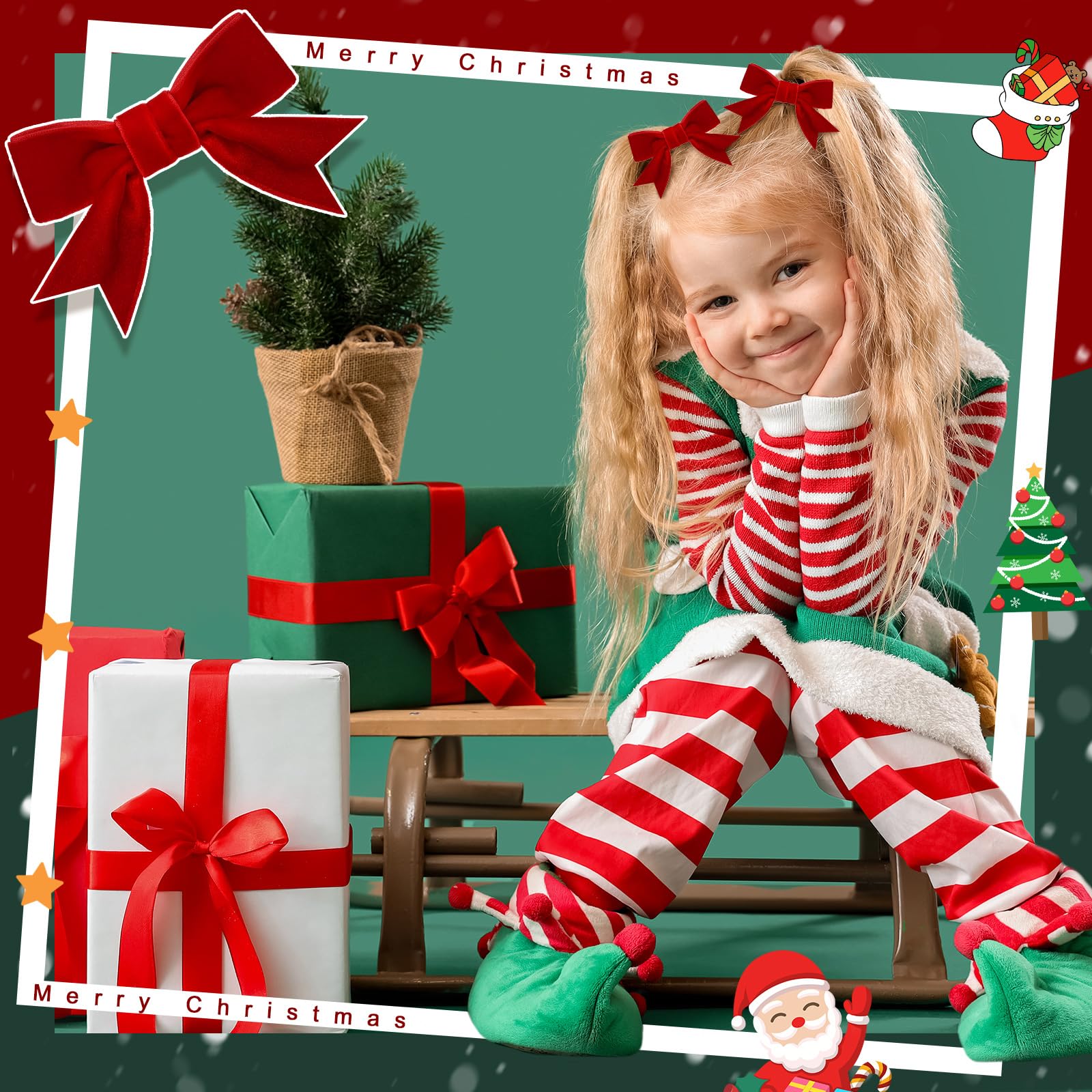 8 fiocchi per capelli in velluto per ragazze, fiocchi natalizi per capelli, graziosi fermagli per capelli, accessori per capelli, fiocco a coccodrillo, per ragazze e bambini, regalo di Natale,