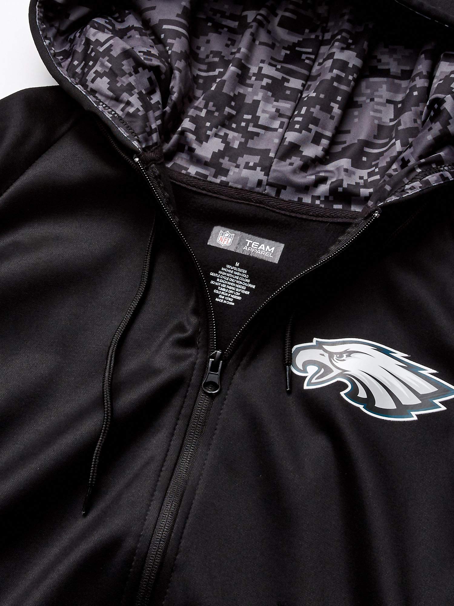 Officially Licensed Zubaz Men's NFL NFL Men's Full Zip Black Hoodie, Philadelphia Eagles, Size Small