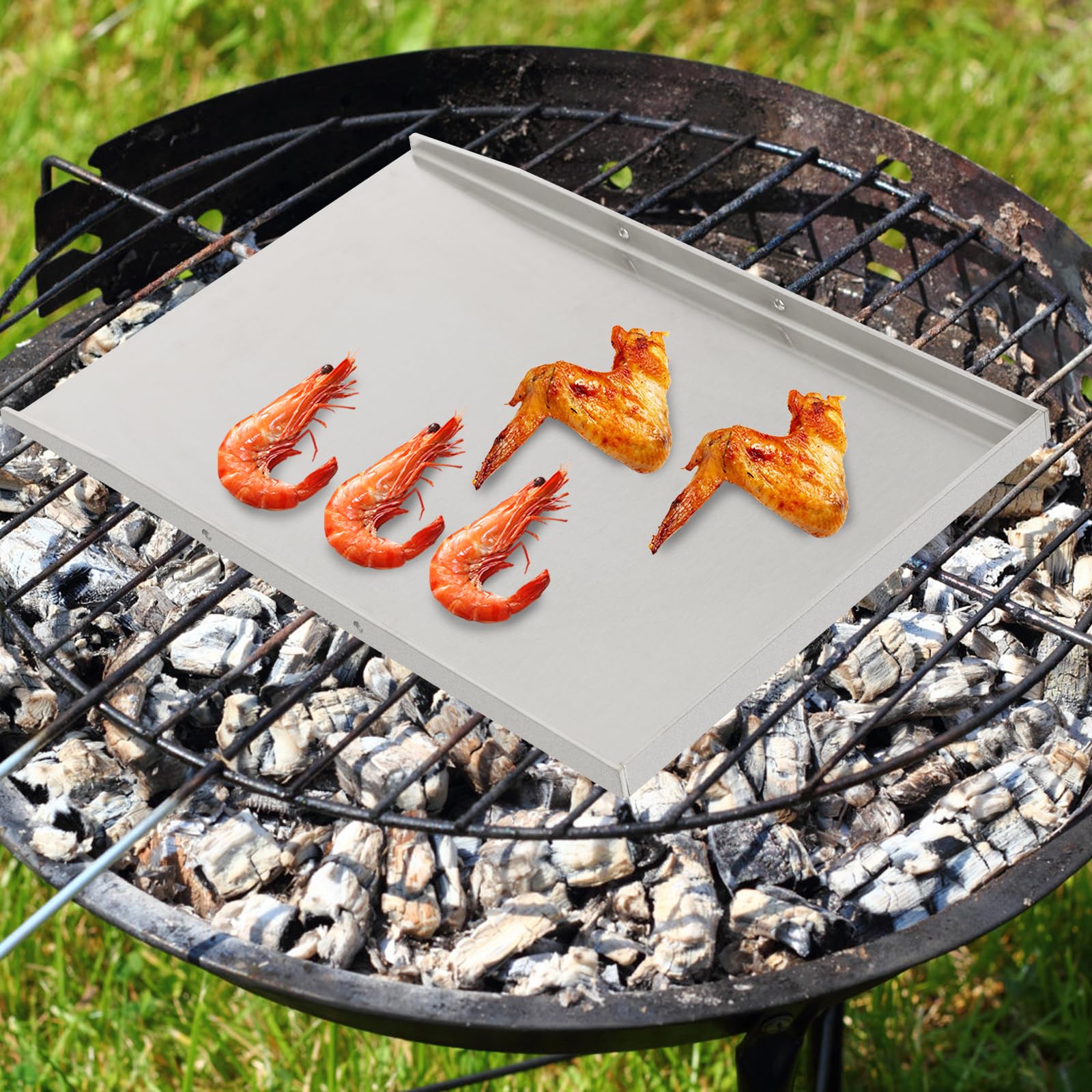 Płyta grillowa, ze stali nierdzewnej Plancha, płyta Teppanyaki z 2 uchwytami, grubość 4 mm, płyta do grilla gazowego i grilla węglowego (49 x 32,5 cm)