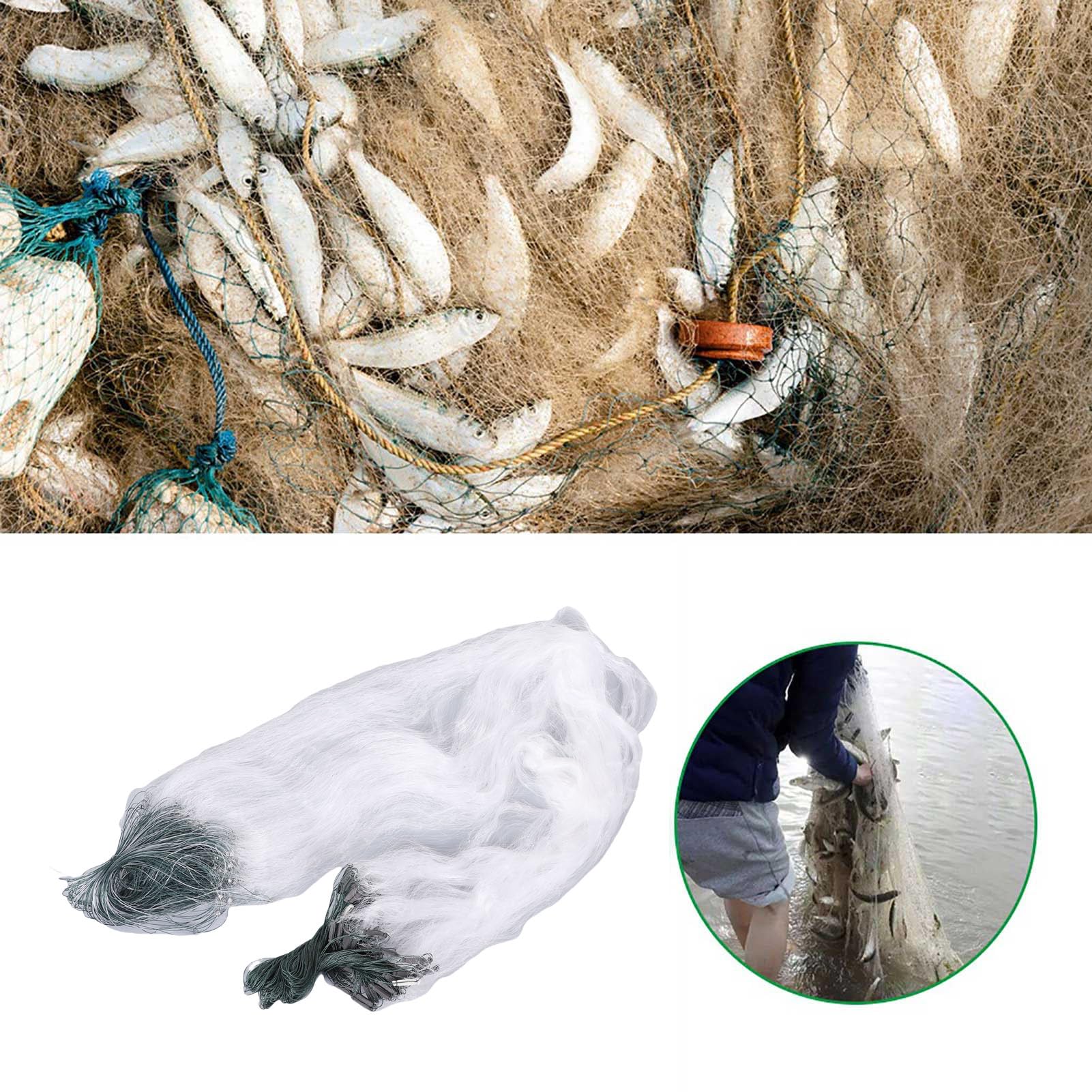 Fdit Red de Pesca, 50 m de Longitud, 1,5 m de Altura, 3 Capas, Trampa de Nailon, Red para Pesca, Red para Pesca, Red de Pesca, Resistente, con Flotador, Accesorios de Pesca
