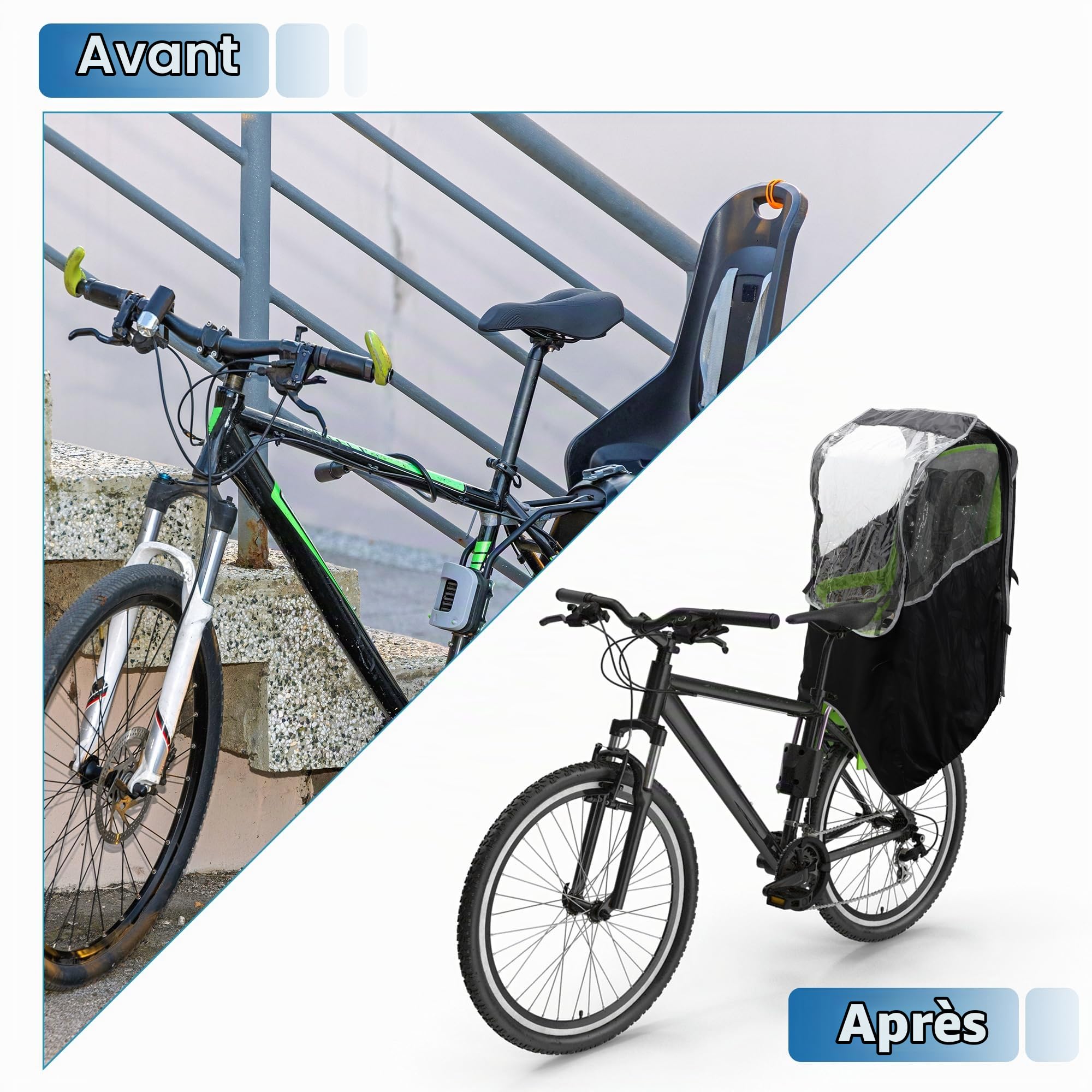 A ABSOPRO Housse Pluie Siège Enfante Vélo, Noir Transparent, 1 Pièce, PVC | Noir, Transparent, PVC, Respirant, Coupe-Vent, Fenêtre Avant Enroulable, Cordon De Serrage Réglable, Universel