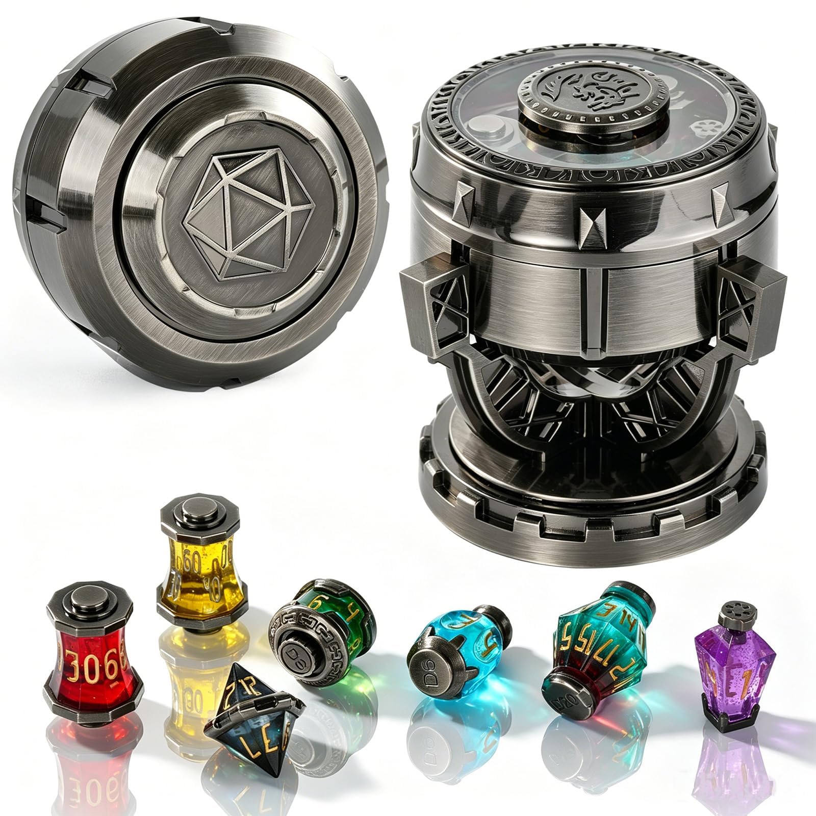 DND Dice Set,7Pcs Alchemist's Metallic Elixir Dice with Spinning Chalice | Potion Metal Polyhedral Role Playing Dice,Dungeons and Dragons Gifts,for D&D,MTG,RPG,Sci-Fi,War,Crime Theme,Tabletop Games