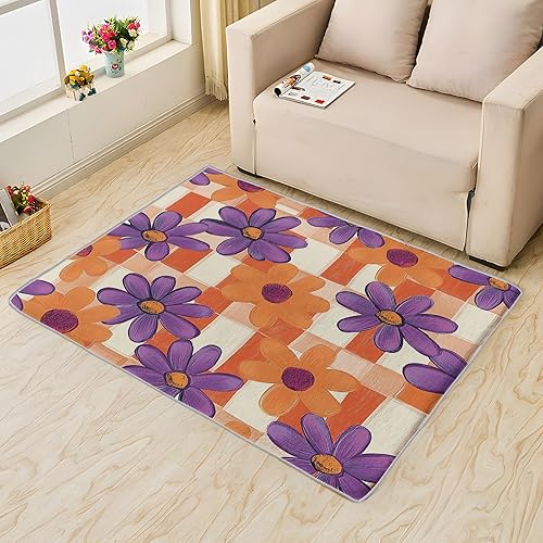 Miniatura 2 de Alfombra floral retro, alfombra de 3 x 4, alfombras geniales de los años 70 para dormitorio, sala de estar, alfombra de diseño estético a cuadros,