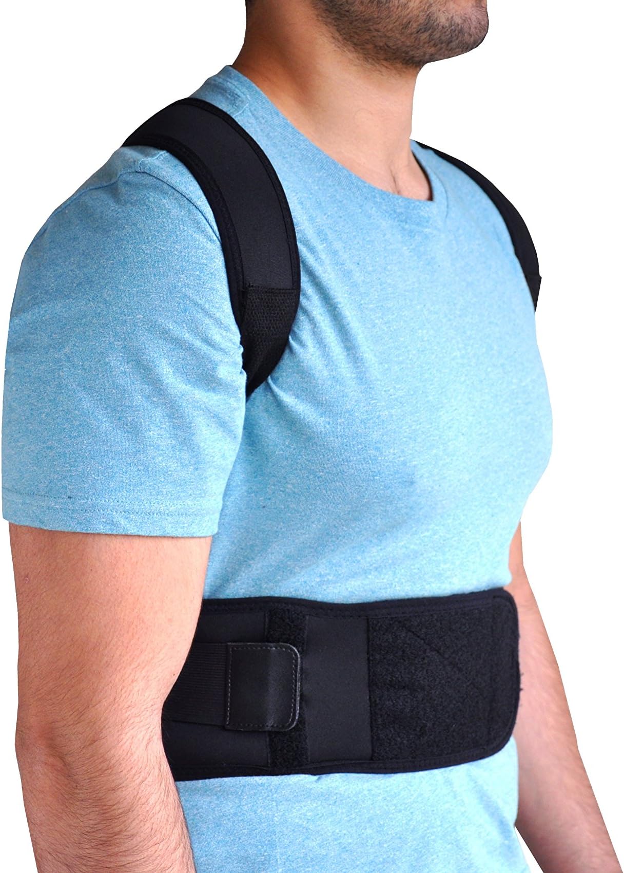Timberlane Co Back Posture Corrector Clavicle Support for Men and Women | Fully Adjustable Brace to Improve Bad Posture, Lumbar, Back Pain Relief | Magnetic Stones to Generate Heat |(Black)(M)