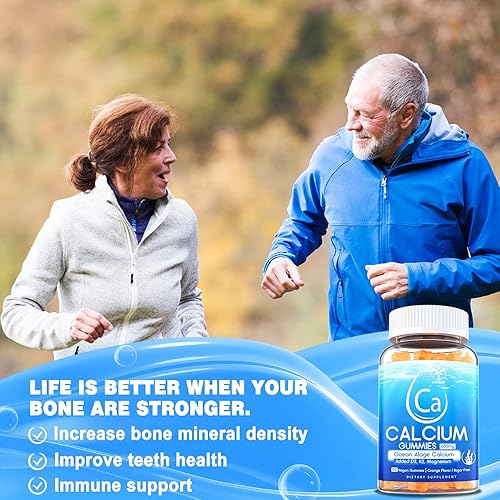 Miniatura 3 de Gomitas de calcio sin azúcar de 600 mg, calcio de algas oceánicas con vitamina D3, K2, magnesio, B6, B12, suplemento de calcio orgánico para la