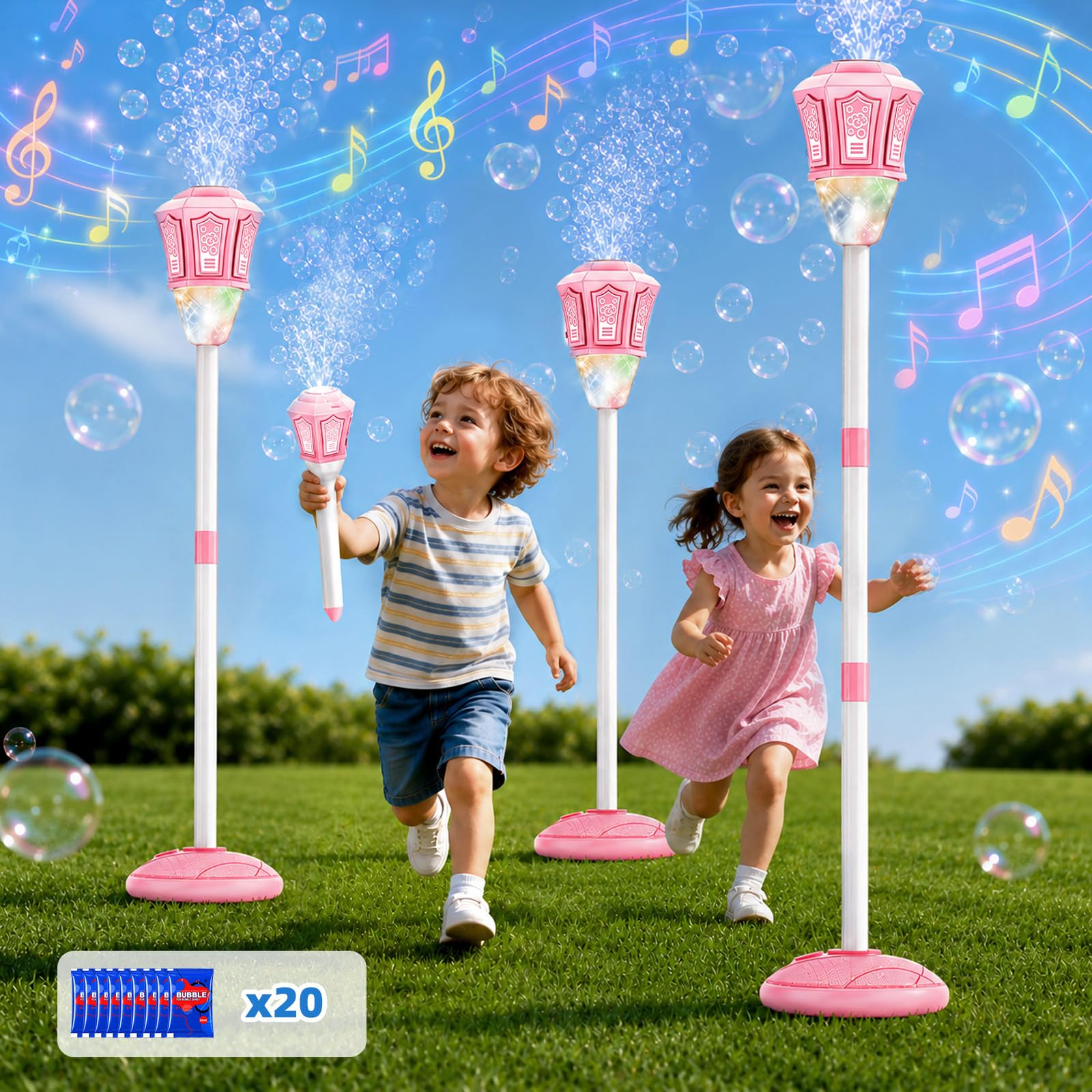 Lanterne à Bulles De Savon, Machine à Bulles RéGlable en Hauteur pour Enfants avec LumièRe LED Et Musique, Machine à Bulles 2 en 1 sur Pied Et à Main, Convient pour L'ExtéRieur, Les