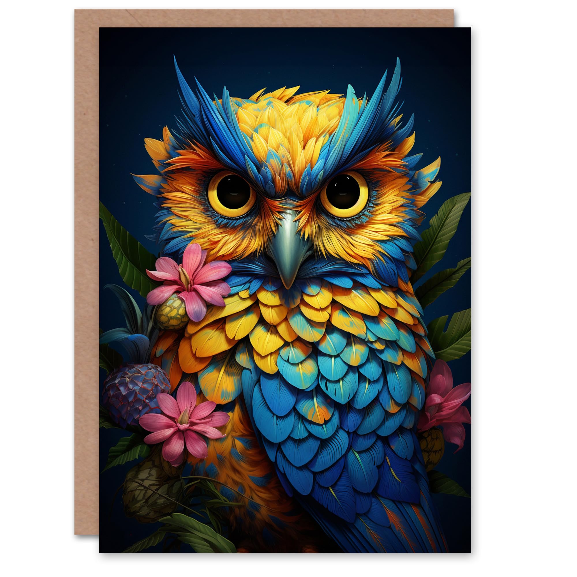 Artery8 Birthday Greeting Card Colourful Owl with Flowers For Him Her