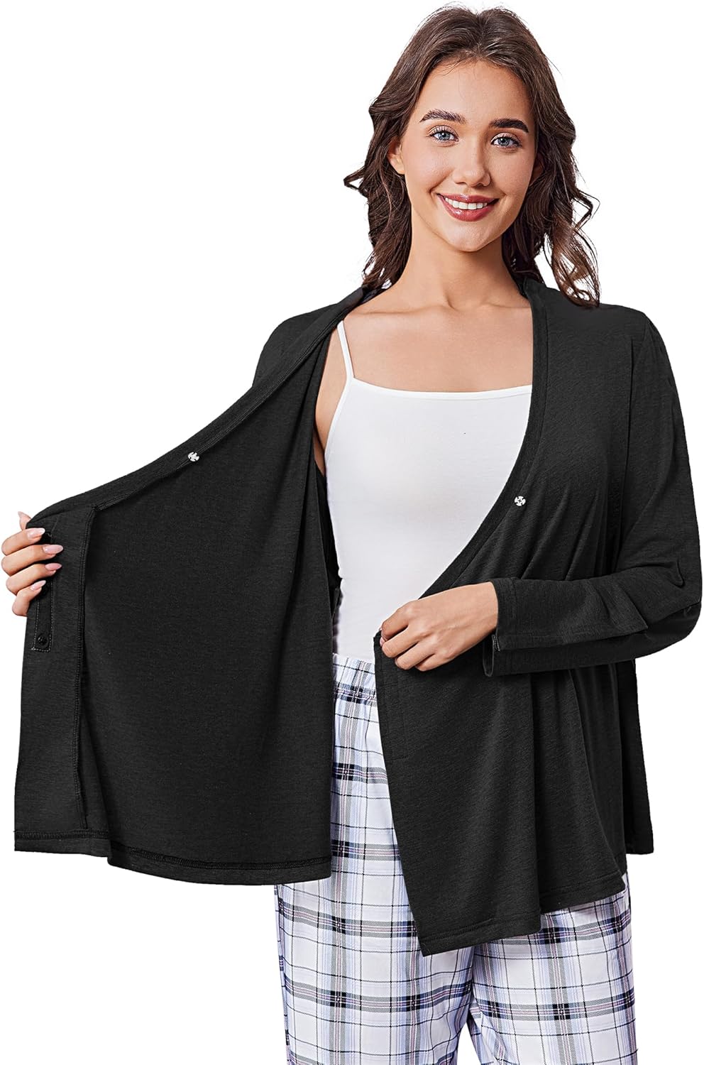 Deyeek Women's Post Shoulder Surgery Shirts Long Sleeve V-Neck Wrap Chemo Blouse Easy Access Adaptive Snap On Dialysis Shirts - Image 5