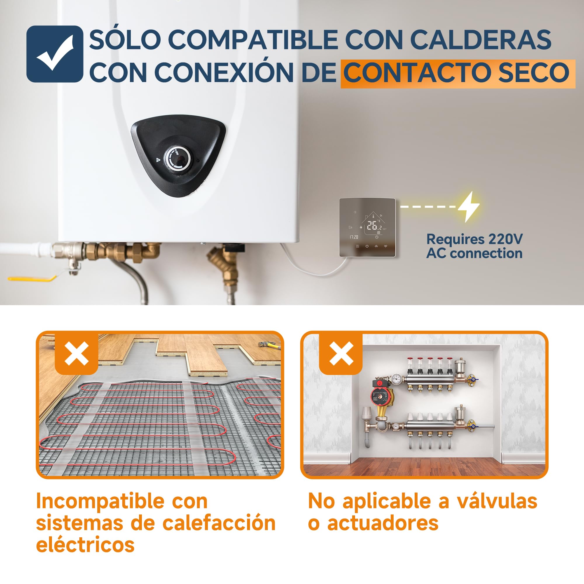 Termostato Programable con WiFi,Termostato Digital Inteligente Inalámbrico de Contacto Seco para Calderas de Calefacción,Termostato de Ambiente Integrado Compatible con Alxe y Google Assistant 85-WPB