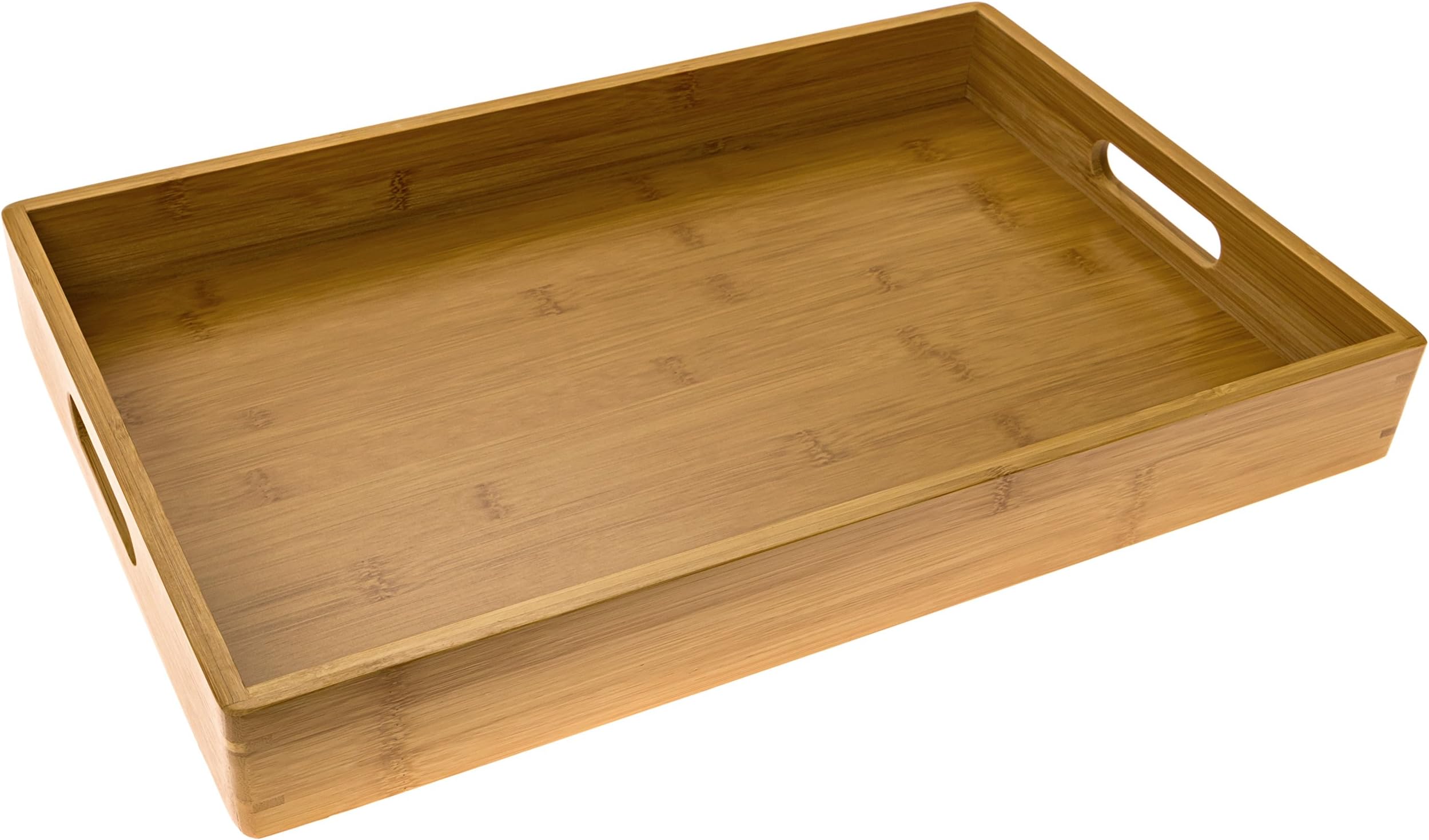 Huswell Bamboo and Bamboo Finish Tray with Handles, Large