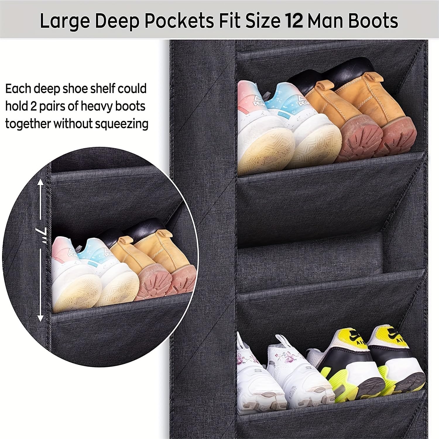 Kitwe Over The Door Shoe Organizer with Large Deep Pockets - Multifunction Shoe Holder for Narrow Door Hanging, Grey 3