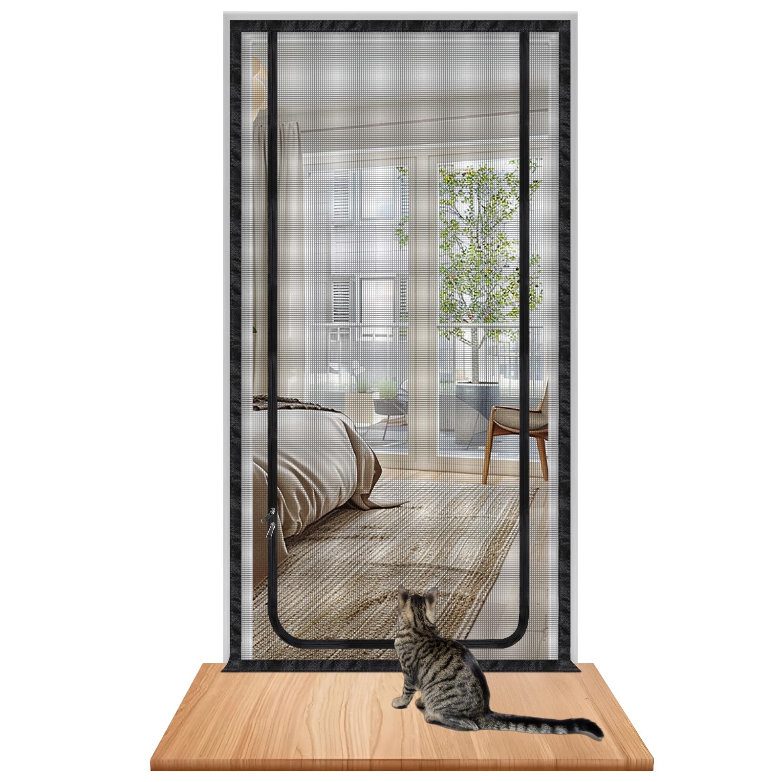 DBREAKS Schermo Porta per Gatto, Zanzariera per porta gatto a prova di graffio, Griglia di protezione gatto schermo con chiusura lampo, per soggiorno, camera da letto, cucina, terrazza, 90x210 cm