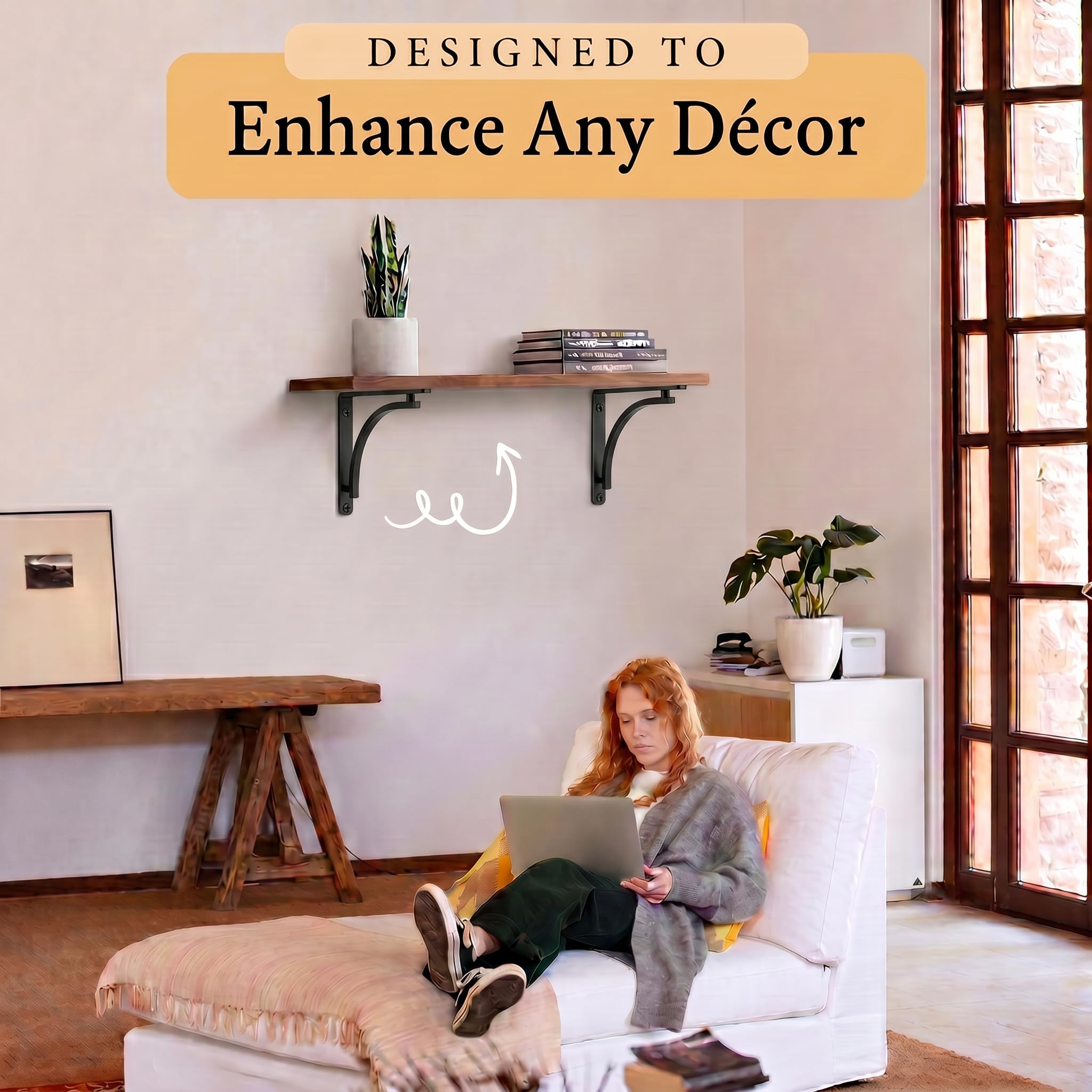 Balin Designs Soporte de estante negro para estantes de 8, 10 y 12 pulgadas, paquete de 4, soportes de estante de metal resistente, soportes en L para estantes, fácil de instalar, estantería interior