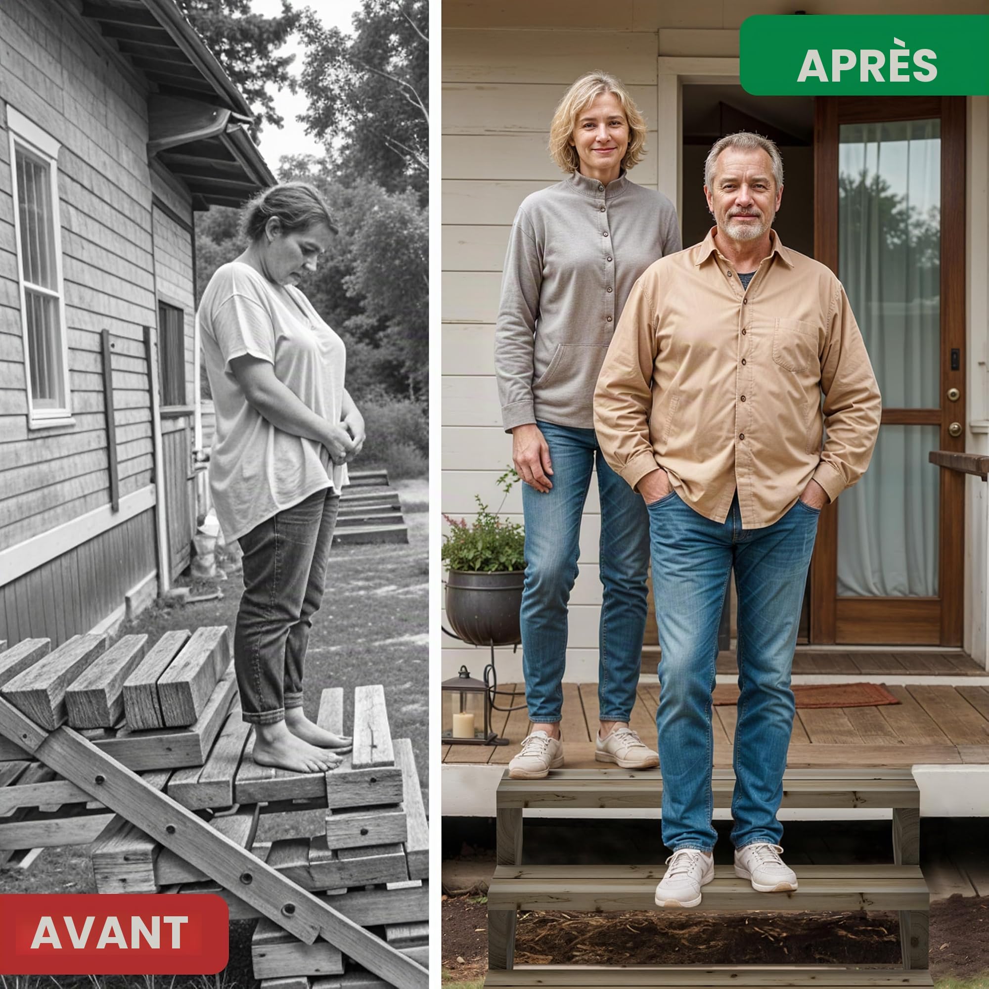 Gartenwelt Riegelsberger - Escalier de terrasse - Largeur : 95 cm - Escalier avec 2 marches - Hauteur d'étage : 38 cm - Bois massif en pin kesseldruckimprägniert - Ensemble complet avec montants