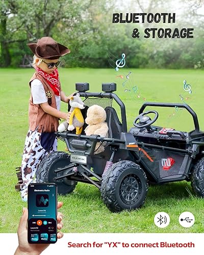 Miniatura 6 de ELEMARA Auto de paseo XL de 24 V y 2 plazas para niños, UTV eléctrico todoterreno alimentado de 10 AH, vehículo eléctrico 4WD 4.5 mph de juguete