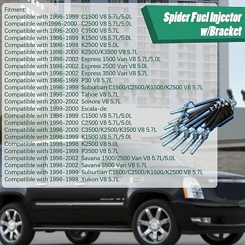 Miniatura 5 de B.ZSSY FJ504 Spider - Inyector de combustible con soporte compatible para Chevy Suburban Express GMC Savana Suburban Escalade 5.0L 5.7L V8 8