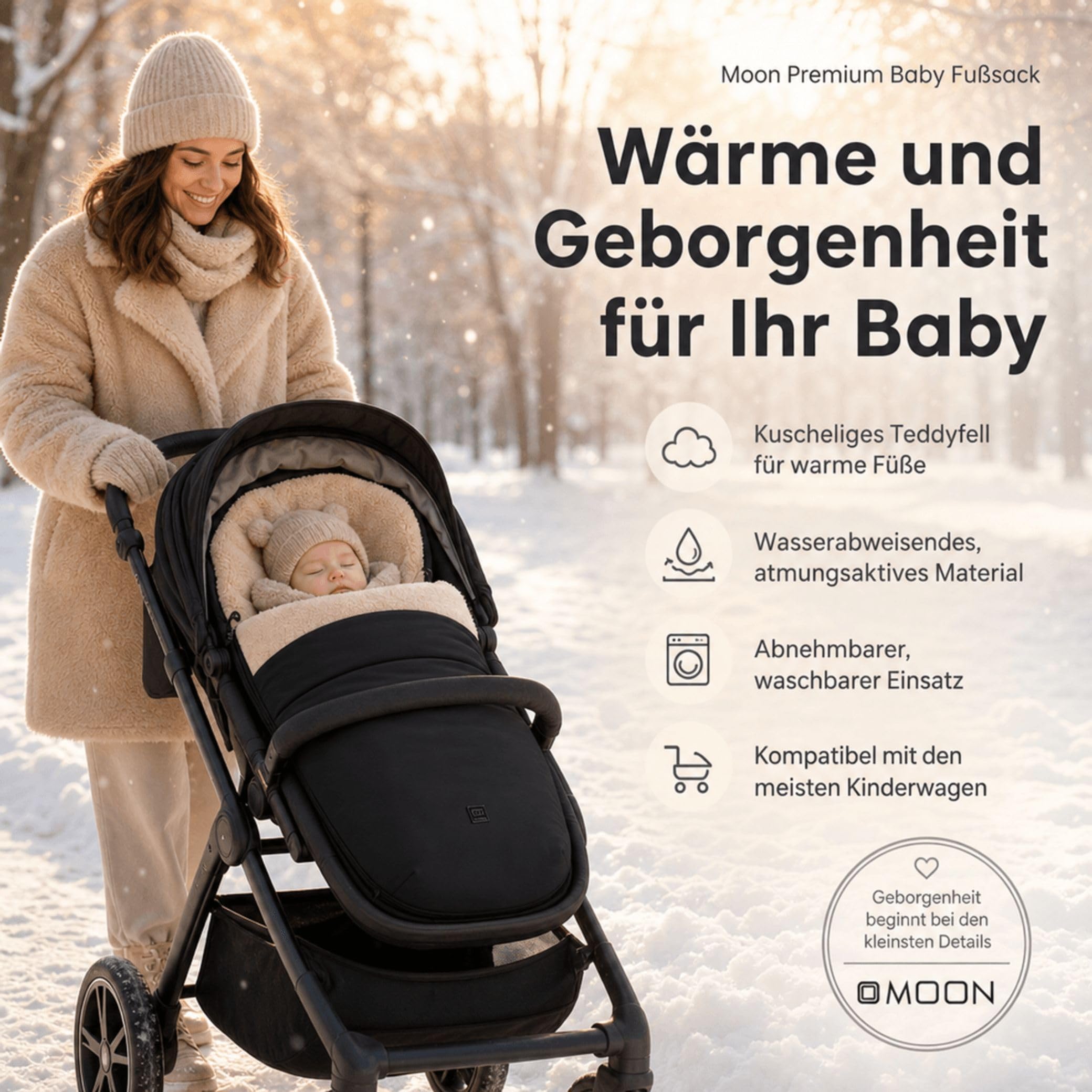 Moon Premium Baby Fußsack 96x40 cm & Windel Blaubaer | Warmer Winterfusssack herausnehmbares Teddy Fell, waschbar | Universal Kinderfusssack Für Kinderwagen Buggy | Ideale Wärmeisolierung ab Geburt