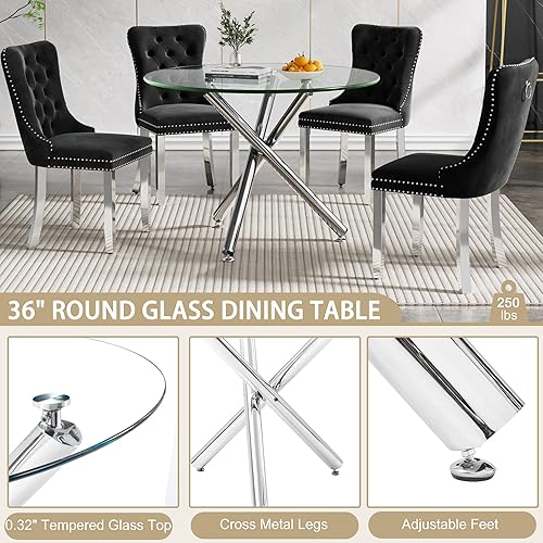 Miniatura 183 de Mesa de comedor de cristal de 51 pulgadas para 4, mesa de comedor rectangular contemporánea con parte superior de vidrio templado y patas de acero