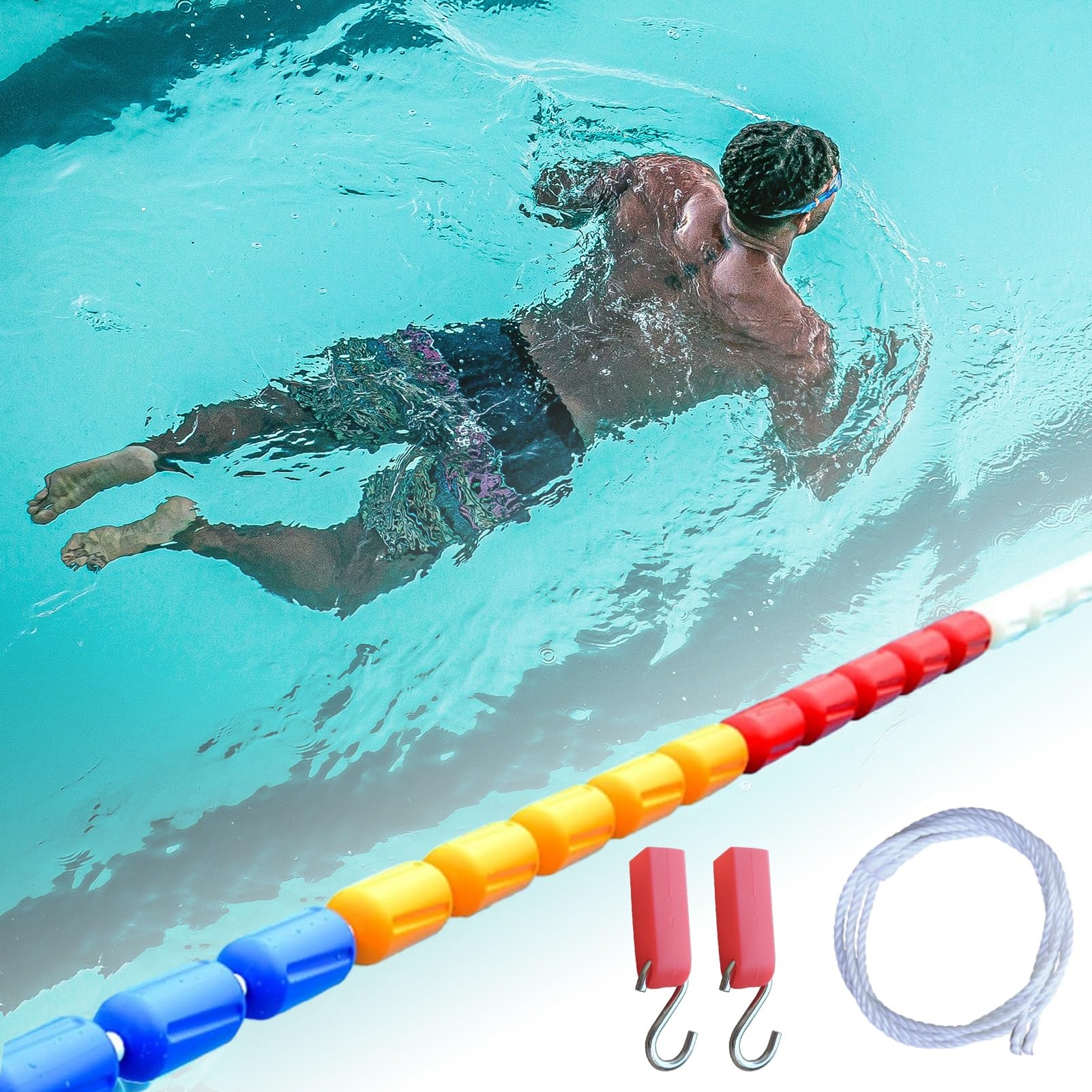 TUOYIBO Professional Swimming Pool Safety Divider Rope, Ultraviolet Protection Swimming Pool Line Safety Fence, Lane Divider Buoy Nylon/Steel Wire Rope (Color : Nylon Rope, Size : 4m(13ft))