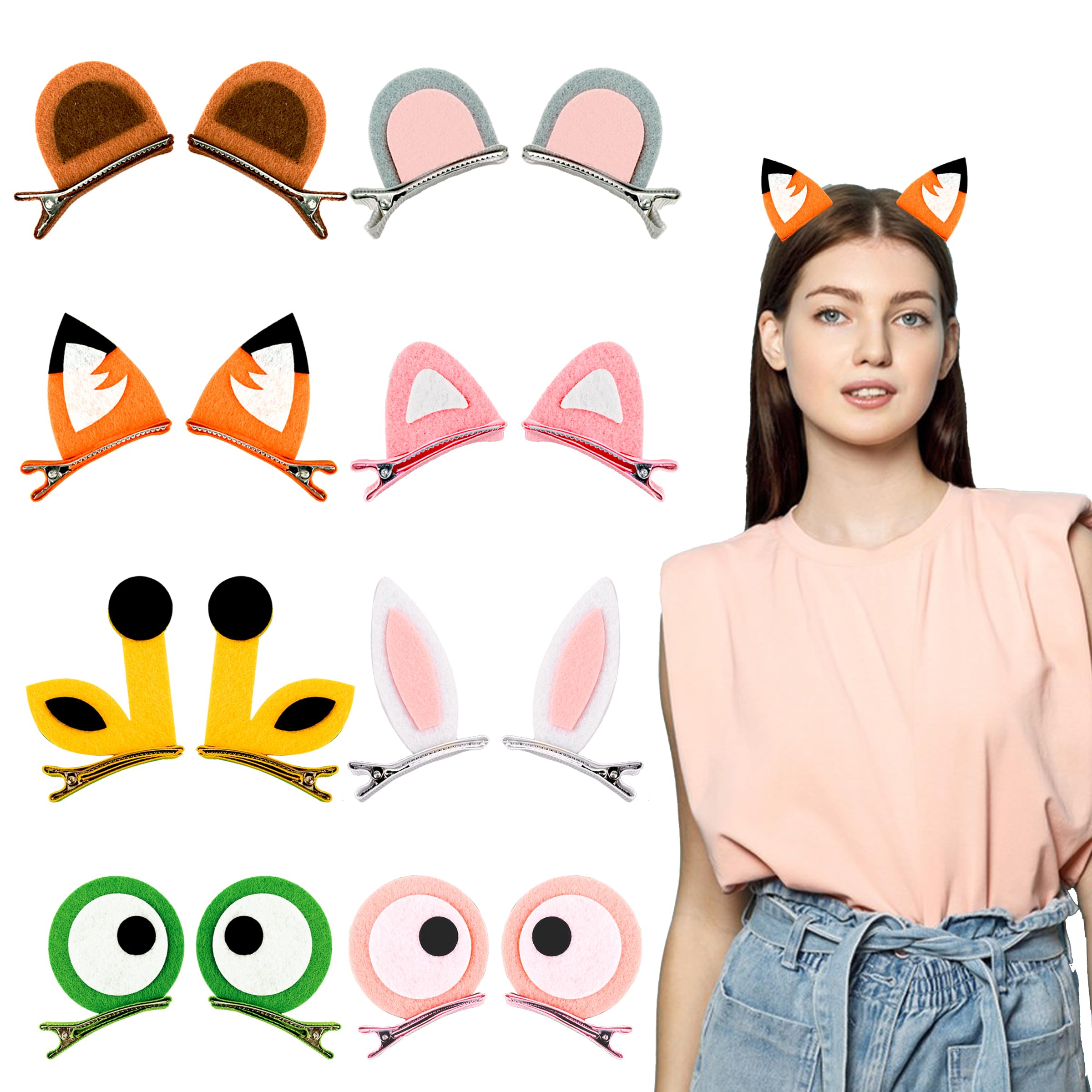 16 Pcs Animal Ear Hair Clips Jungle Safari Animals Animal Hair Pins Hair Accessories for Cosplay Birthday Theme Party Supply