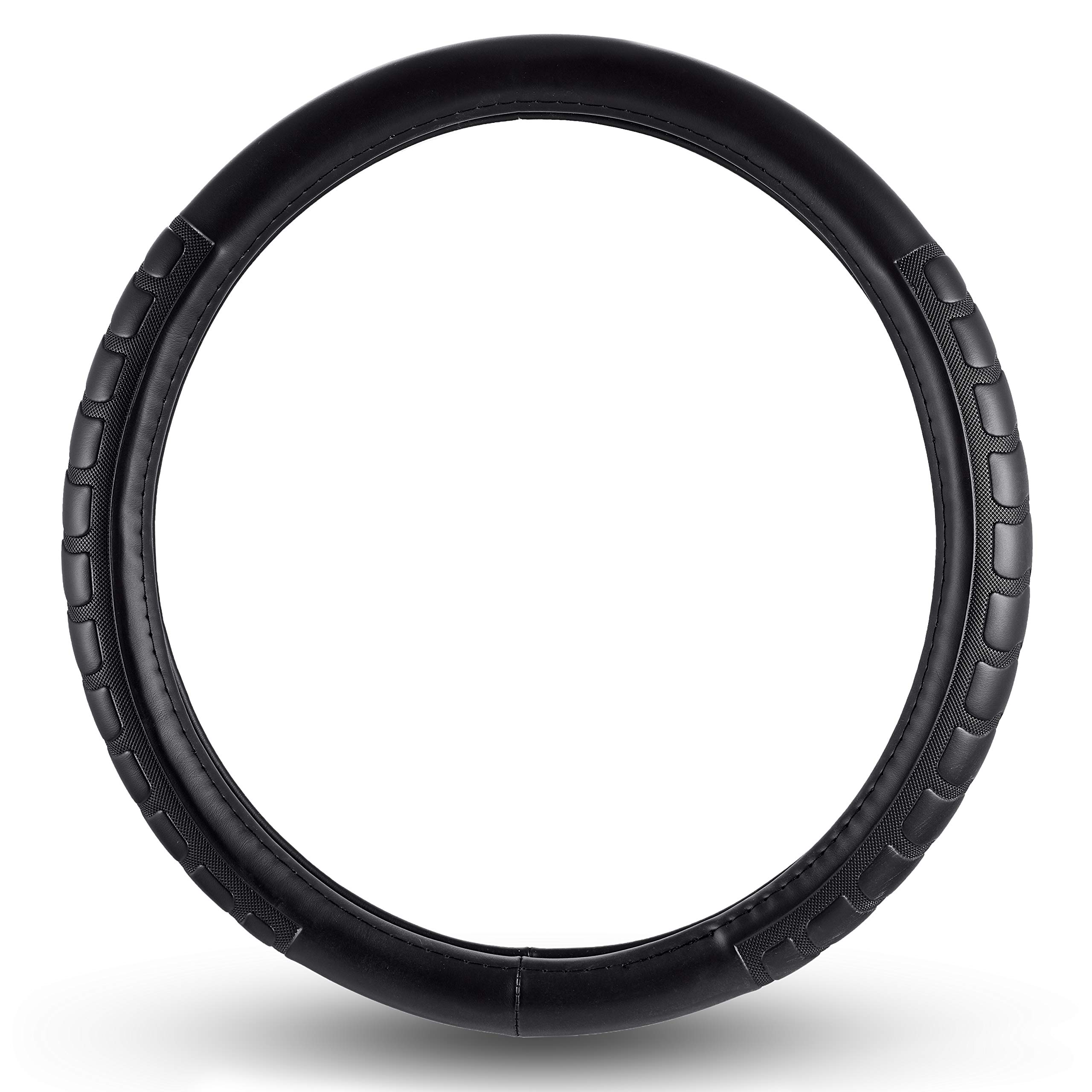 FH Group FH2006 Microfiber Embossed Leather Steering Wheel Cover (Black) – Universal Fit for Cars Trucks & SUVs