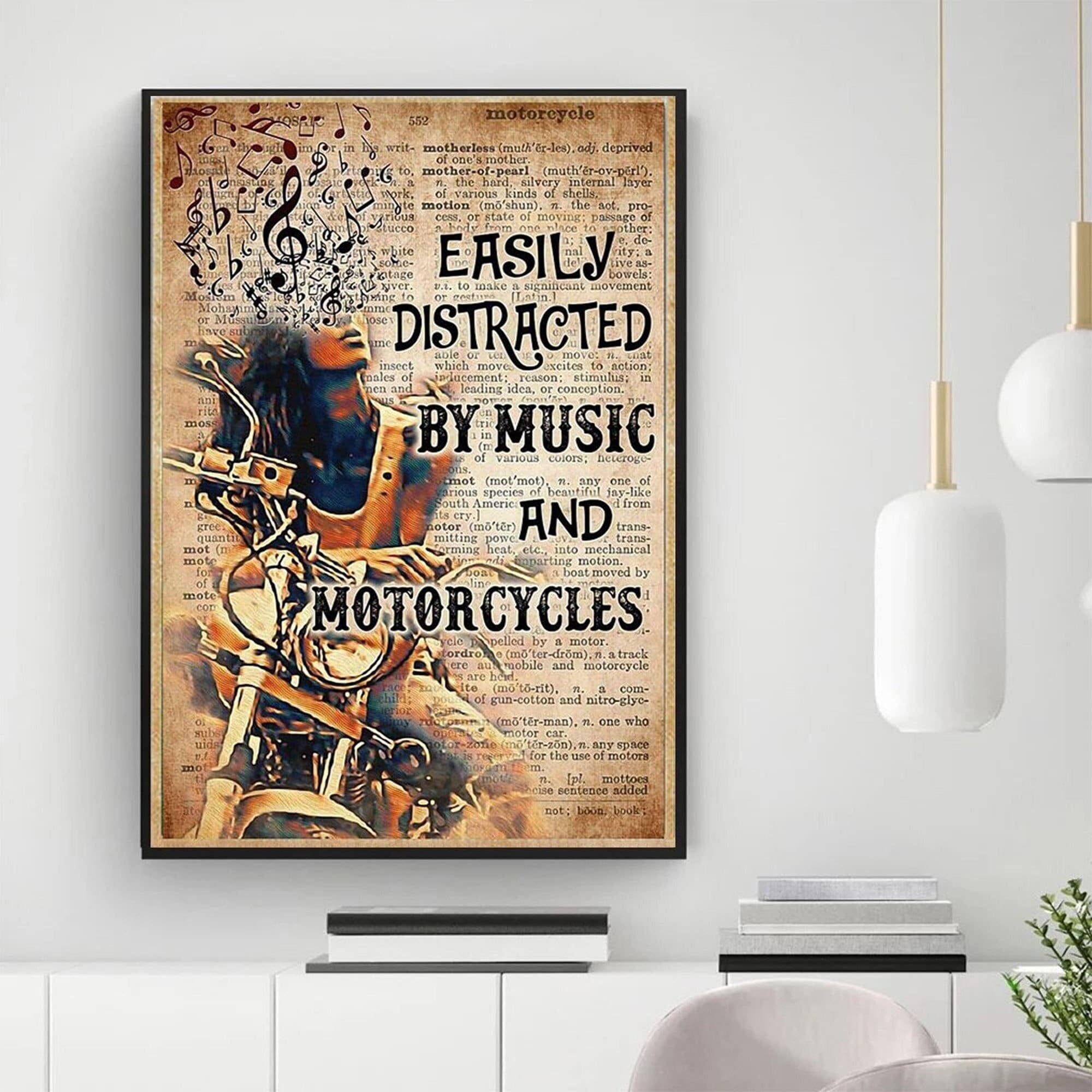 Nuboxx Girls Yt_1 Biker Music Head Art Easily Distracted By Music Motorcycles Metal Signmotorbike Lover Gift Classic Motorbike Music Head Poster Metal Tin Sign 6X8 Inch