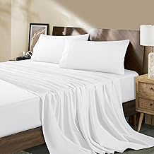 Shilucheng 1000 Thread Count Cotton - King Size Sheets Set - Silky & Cooling 100% Egyptian Cotton Bed Sheets，Bedding and Pillow Cases, 16 Inch Deep Pocket - 4 Piece (White, Queen)