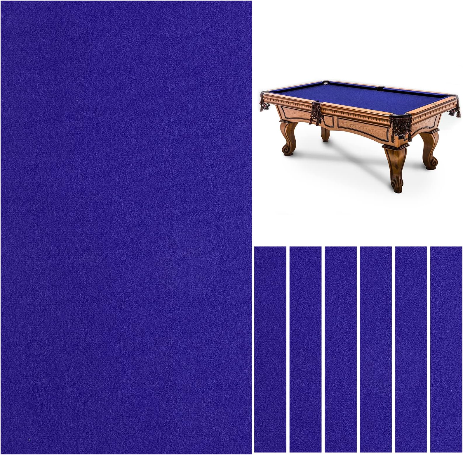 Professional Pool Table Felt, 8FT Billiard Pool Table Cloth, Polyester Felt Replacement Kit, Snooker Accessories with Cushion Cloth Strips for Club, Game Rooms, Home(Blue)