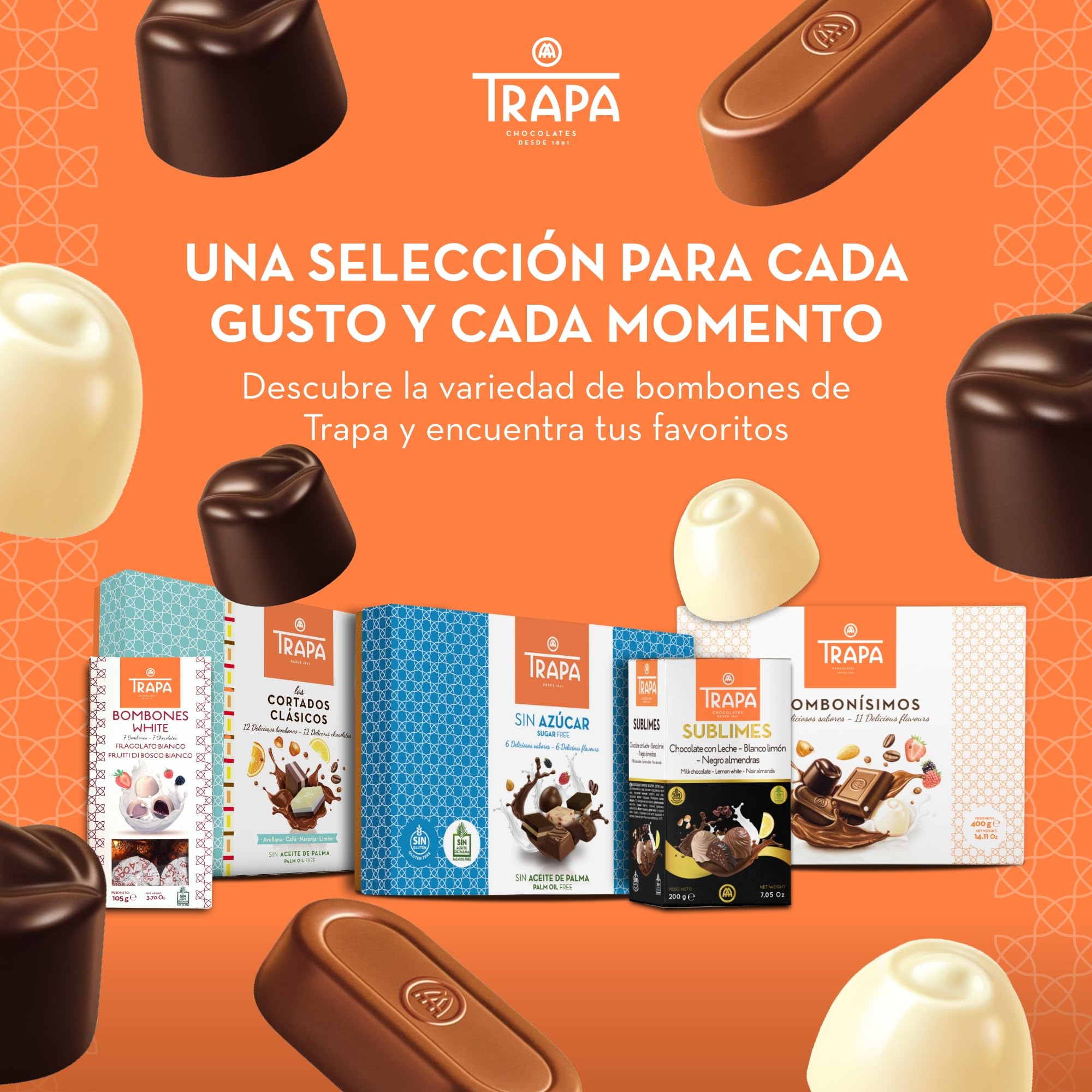 TRAPA | Surtido de Bombones de Chocolate Blanco | Caja de 2 Sabores, 105 g | Sin Gluten y Sin Aceite de Palma