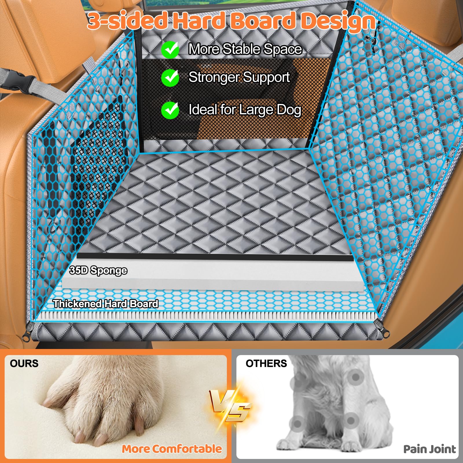 URPOWER Hard Bottom Dog Car Seat for Back Seat, Waterproof Hammock view 3
