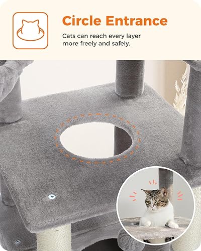 Miniatura 4 de PEQULTI Torre de 54 pulgadas para gatos de varios niveles para gatos grandes con poste rascador cubierto de sisal, acogedor condominio, hamaca para