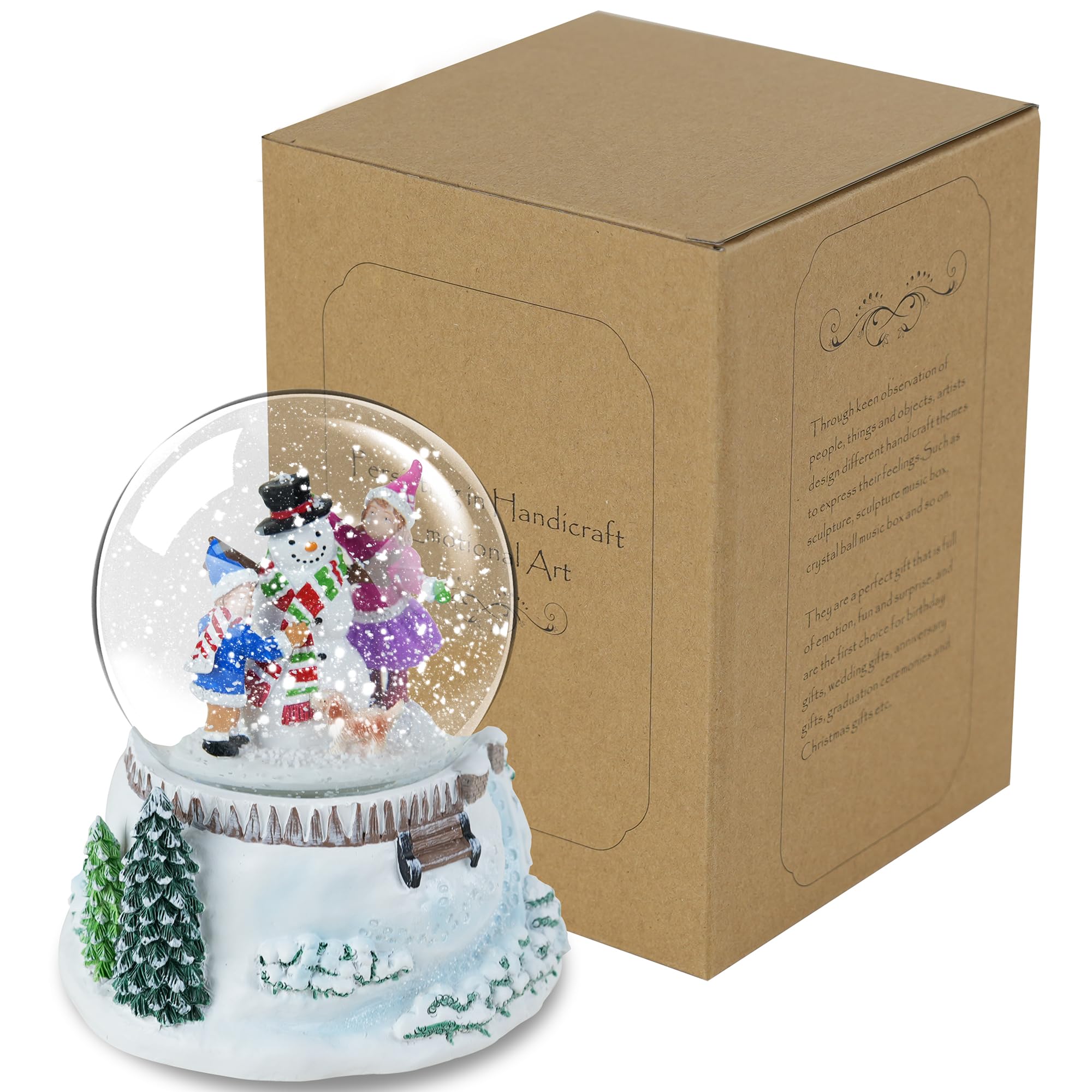 Boule à neige de Noël bonhomme de neige et amis avec lumières LED et chute de neige, boule à neige musicale pour les vacances, Père Noël vient en ville, décoration d'intérieur d'hiver, mélodie d'hiver