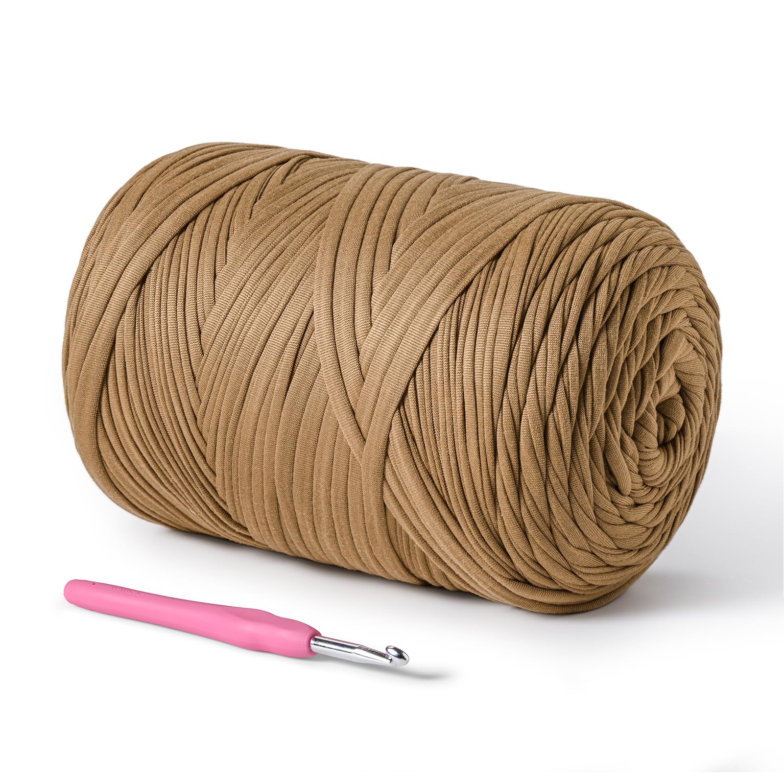 800g T-Shirt Crochet Yarn for Crocheting Crafts/Bags/Basket/Coaster,Hand Knitting Tshirt Yarn for Crochet,228yds T Shirt Yarns with High Elastic Thick Yarns Polyester Fabric（Deep Khaki）