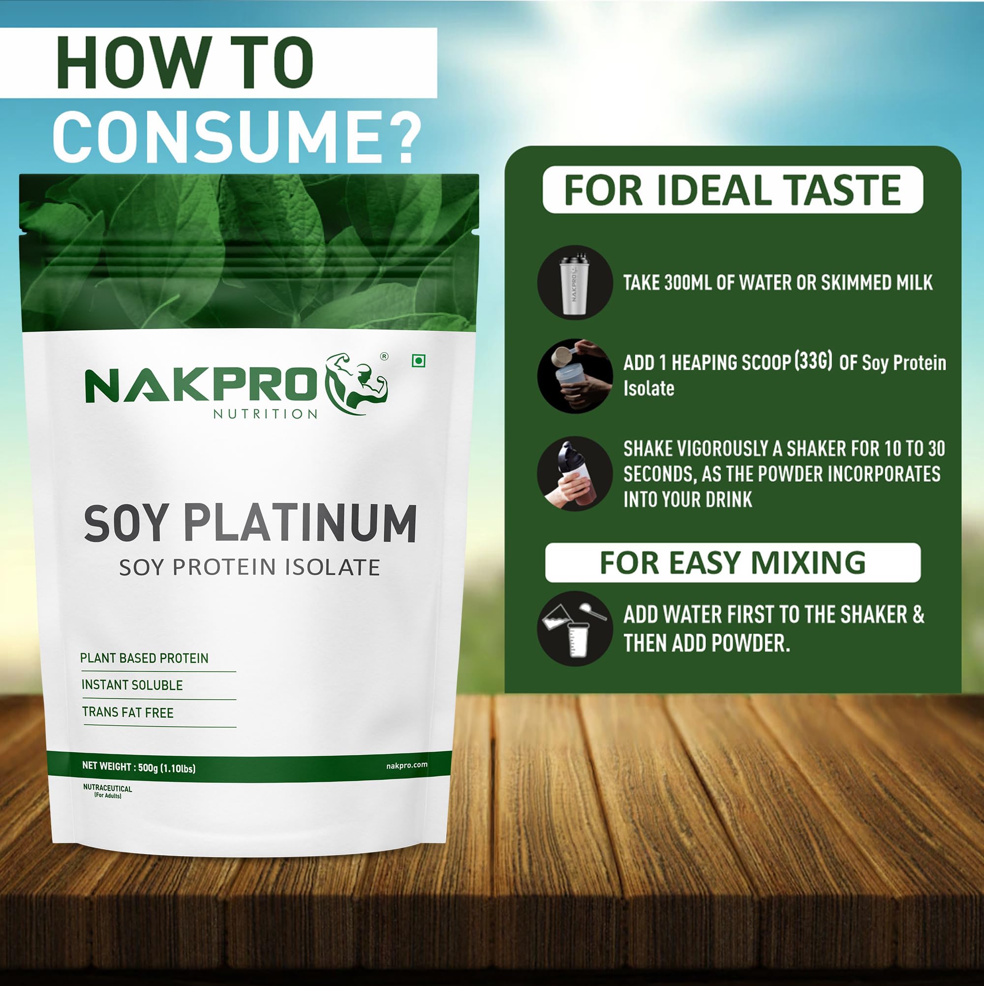 NAKPRO NUTRITION 100% Soy Protein Isolate | Chocolate - 500g | 27.87g Protein |Plant Based Protein Powder — Amazon image 6