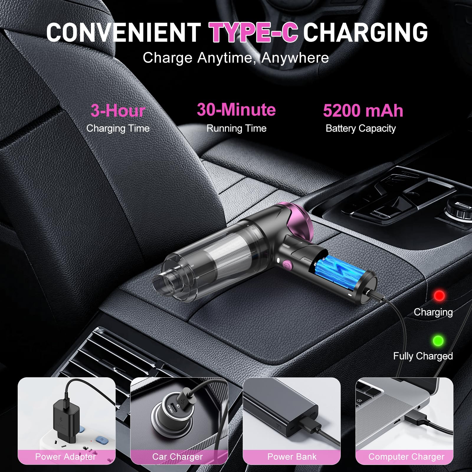 KMM Handheld Car Vacuum Cleaner, 9000PA Hand Held Vacuum & Air Duster view 3